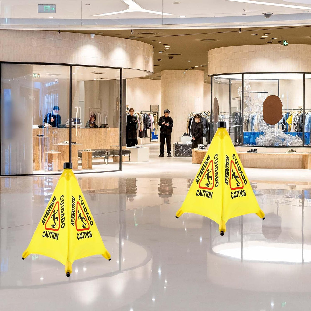 8-Packs Wet Floor Signs 20 Inch, Pop UP Bilingual Yellow Caution Wet Floor Sign with Wall Mounted