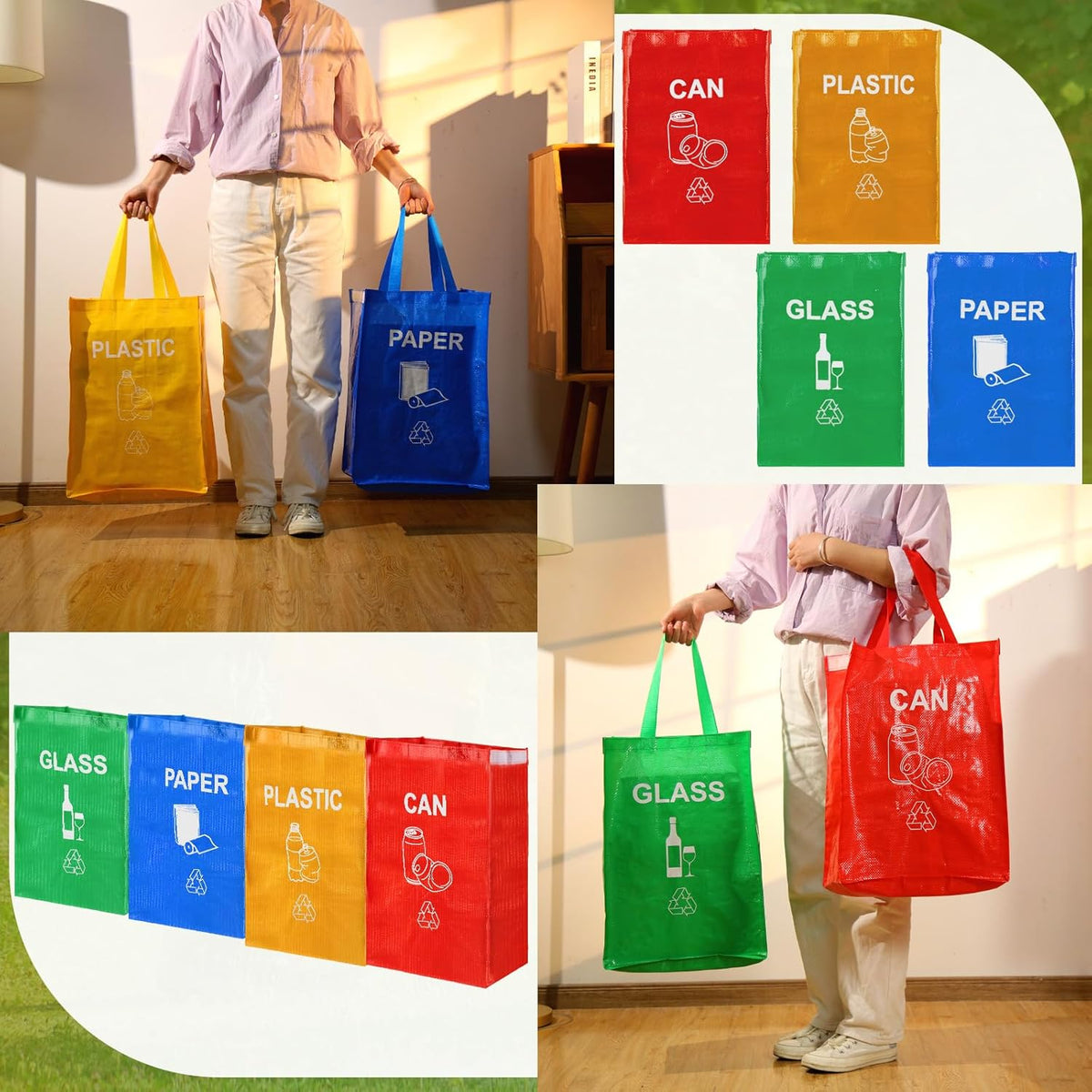 4 Pcs Recycling Bin Bags Separate Recycle Bin Waterproof Waste Baskets Recyclable Waste Trash
