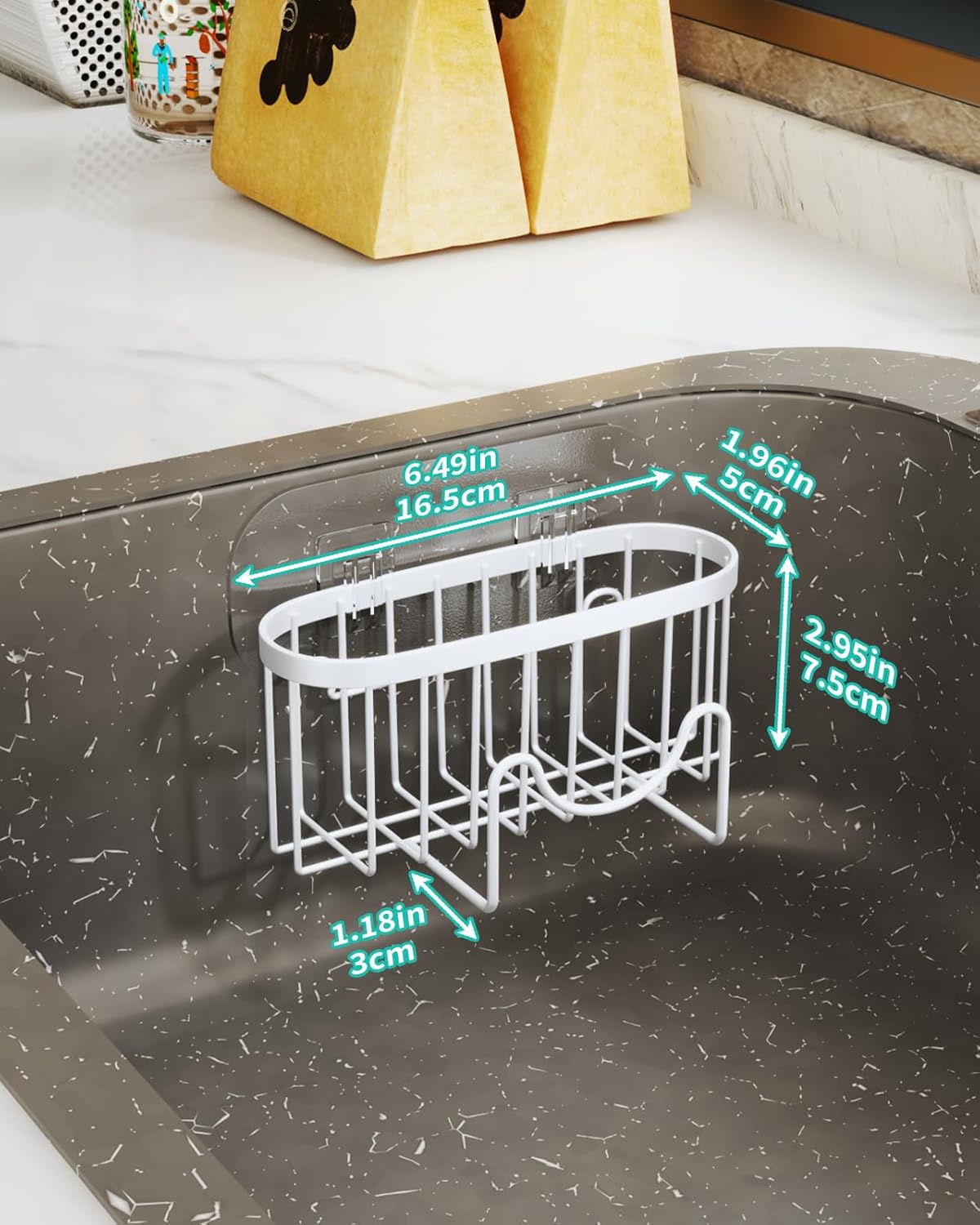 HapiRm Sponge Holder for Kitchen Sink - Sink Caddy with Unique M-Shaped, 2 Installation Methods