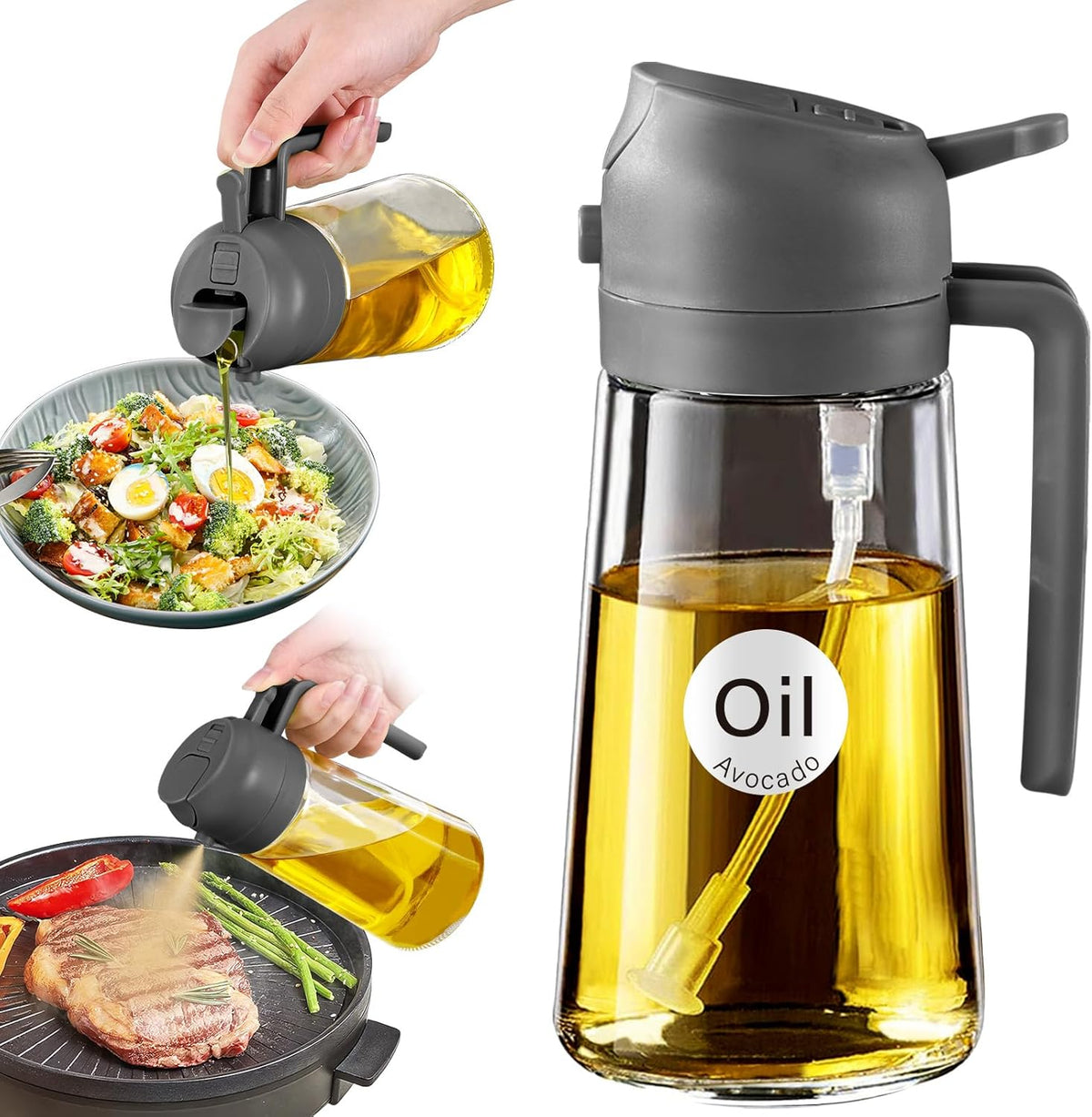 YARRAMATE 16oz/470ml Oil Sprayer for Cooking with Stickers, Food-grade Premium 2 in 1 Olive Oil