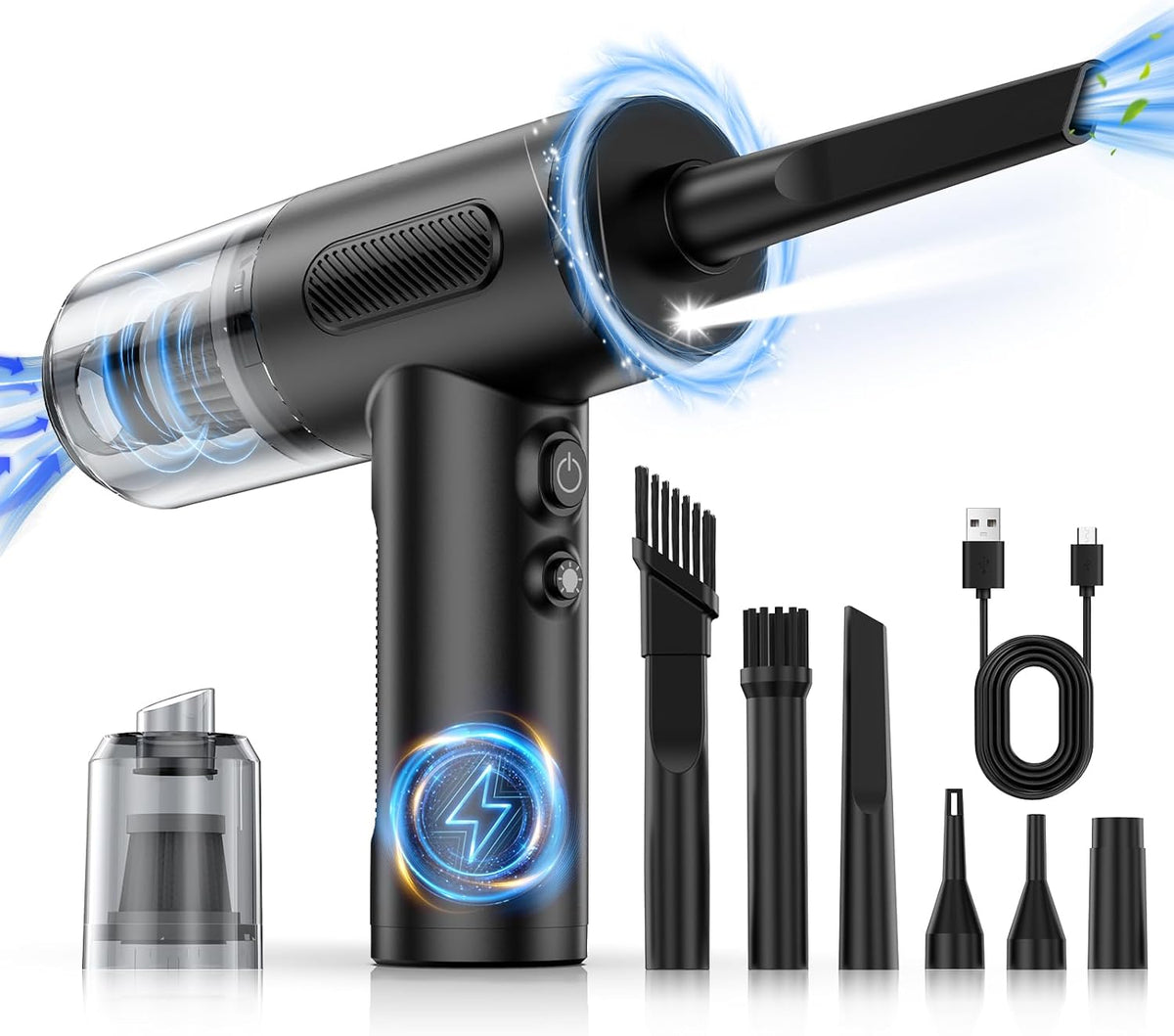 Compressed Air Duster, 100000RPM Handheld Car Vacuum/Air Blower& Pump, 3 Gear Adjustable Electric
