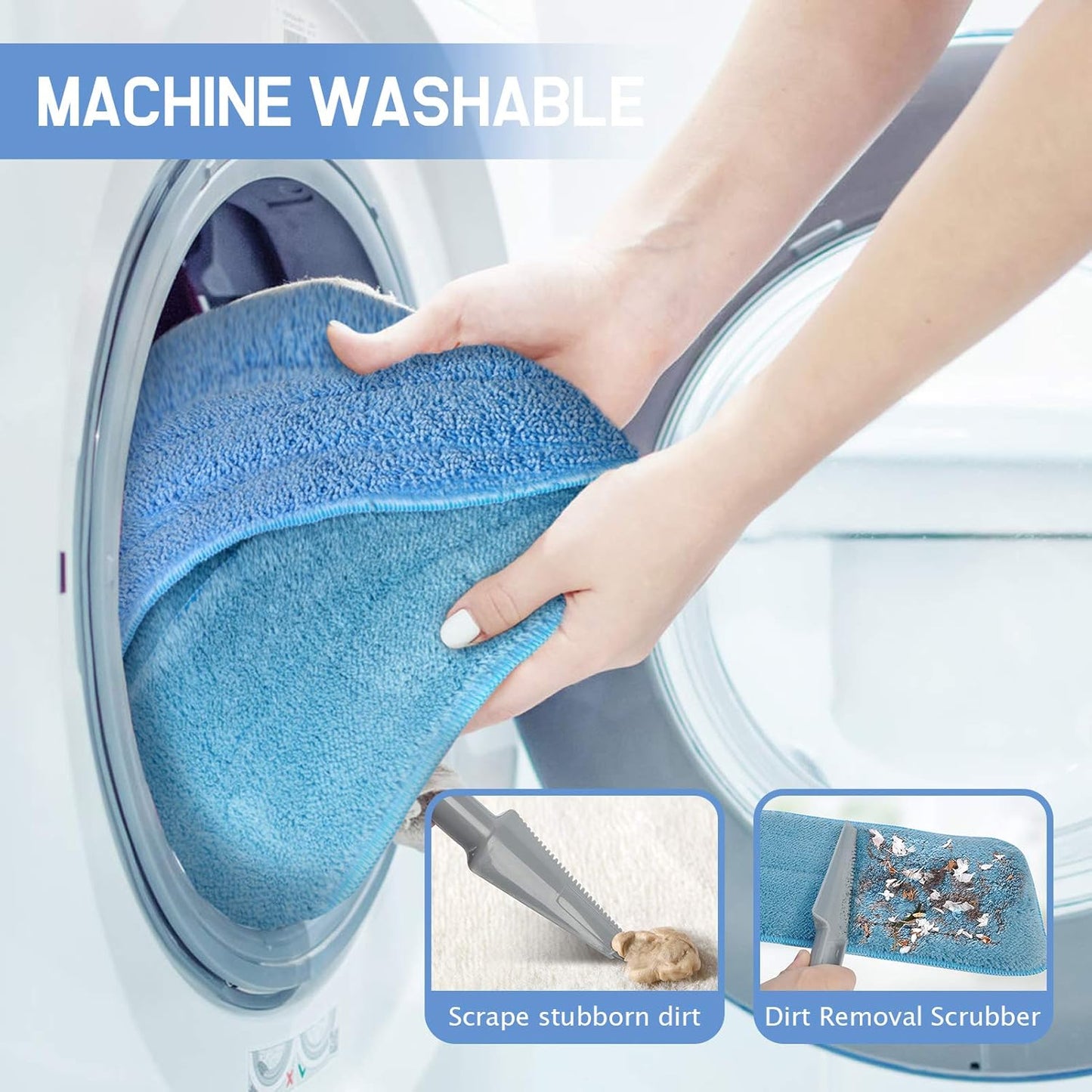 18" Professional Microfiber Mop Floor Cleaning System, Flat Mop with Stainless Steel Handle, 4
