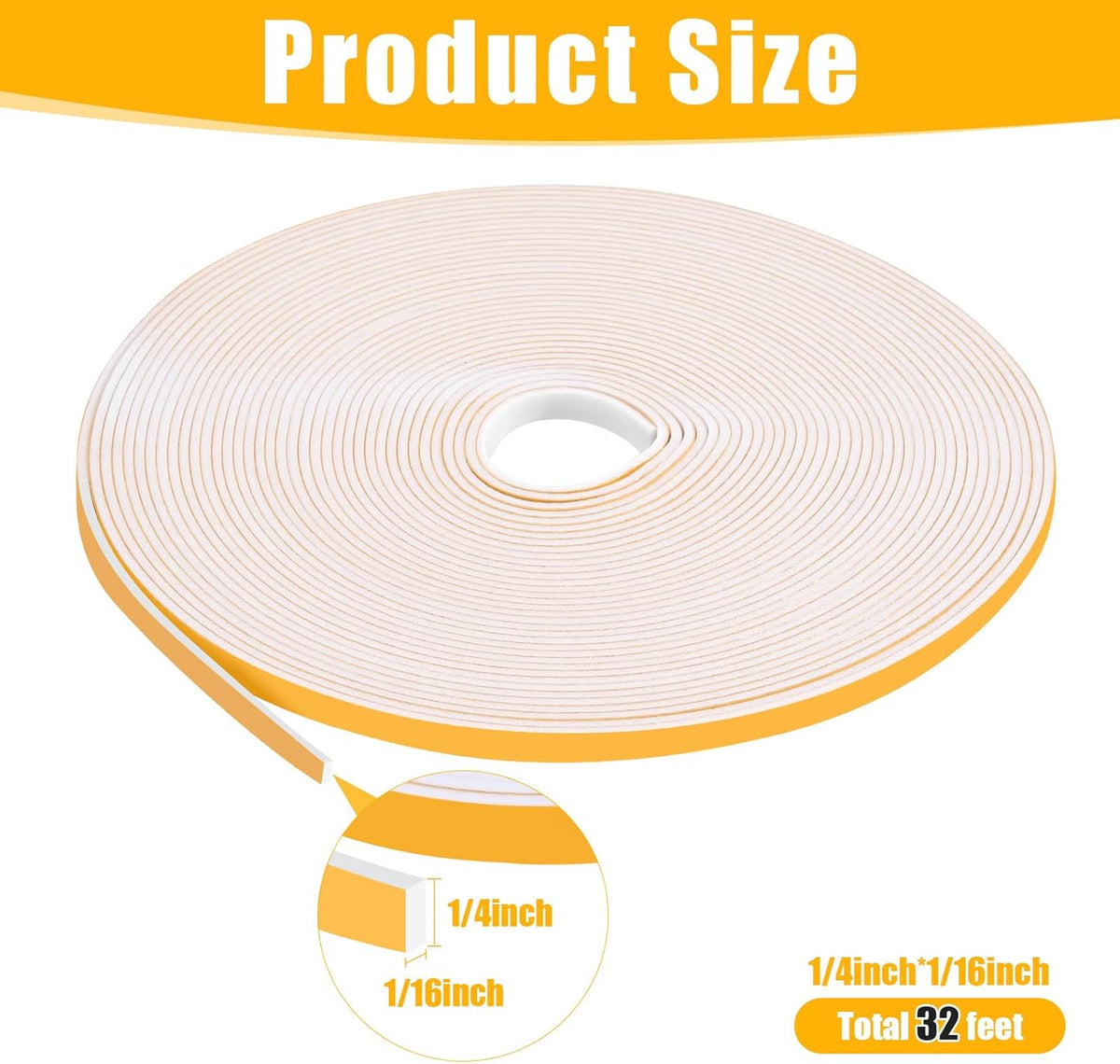 32Feet Weather Stripping Seal 1/4 Inch X 1/16 Inch for Door Window, High Density Foam Tape