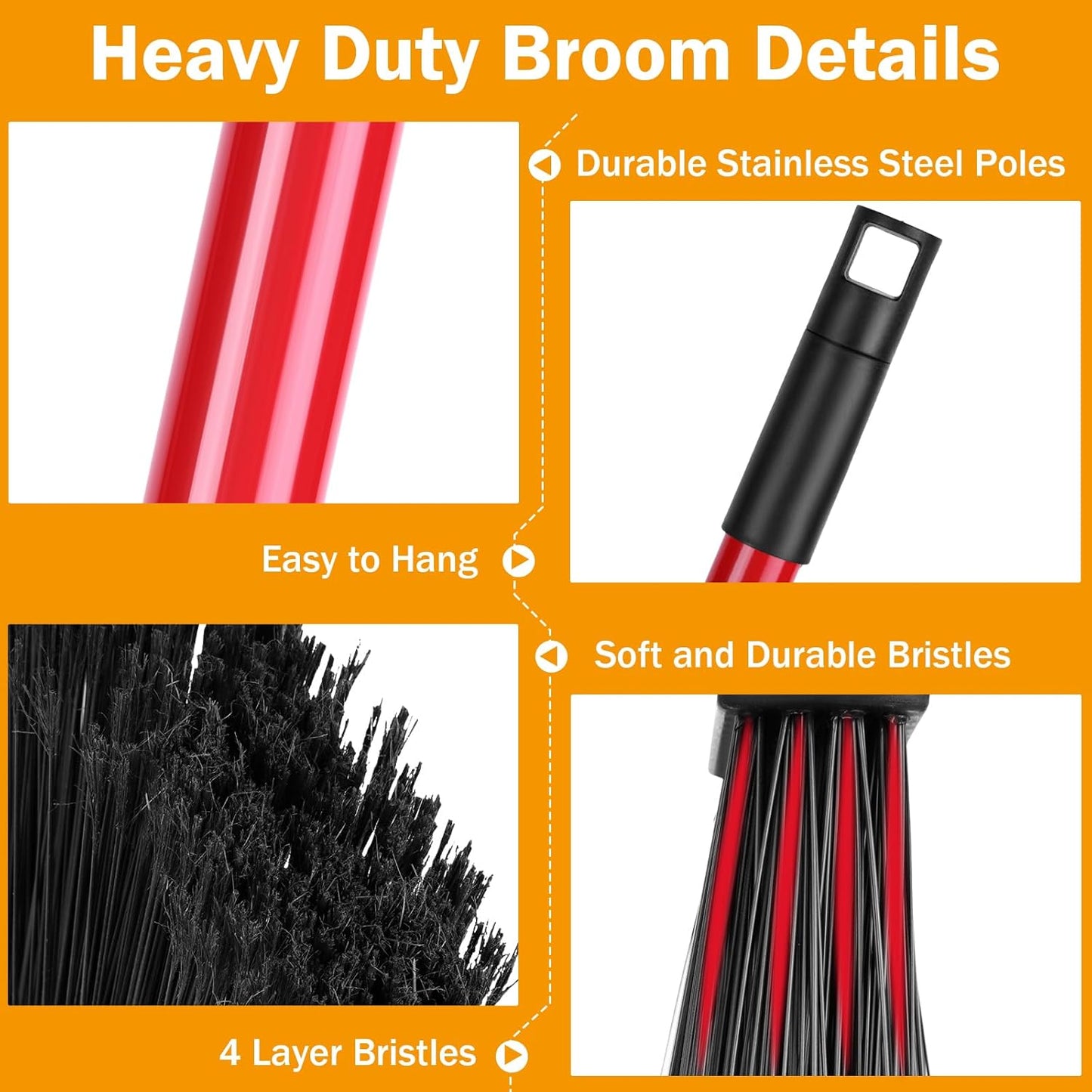 Maxcheck 6 Pcs Broom and Dustpan Set 54 Inch Heavy Duty Indoor Brooms with Dust Pan Combo Bulk for