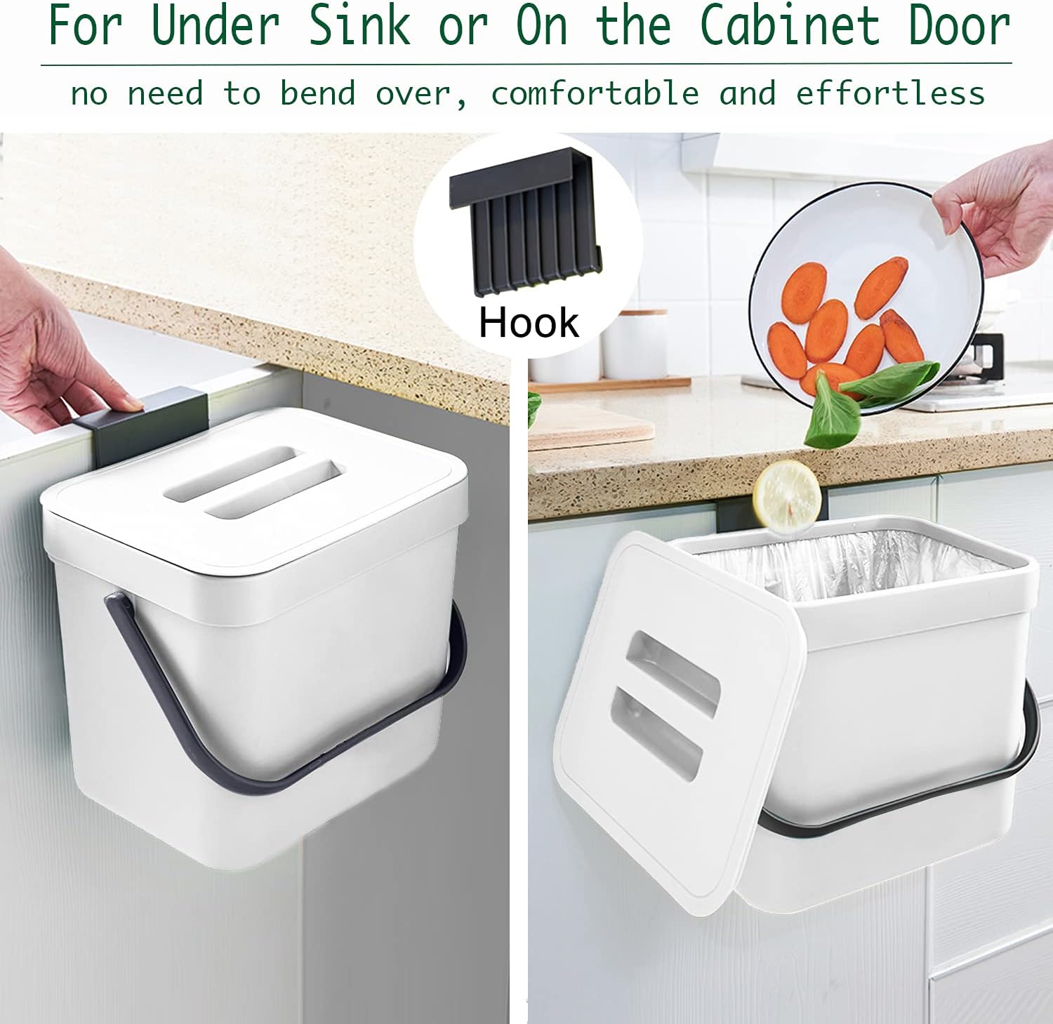 LALASTAR Trash Can with Lid, Wall-Mounted Under Sink Small Garbage Can for Kitchen, Bathroom