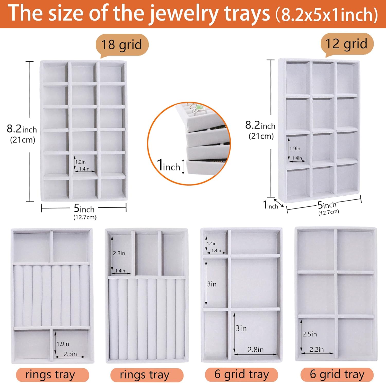 Jewelry Storage 8PACK, Velvet Jewelry Organizer Trays, 4PCS Stackable Jewelry Tray for Drawers