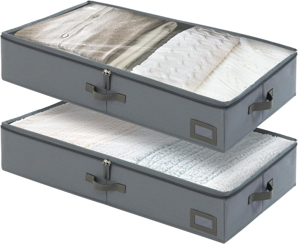 6-Inch Under Bed Storage Containers (2-Pack) | Sturdy Sidewalls | Clear Cover & Label Holder |