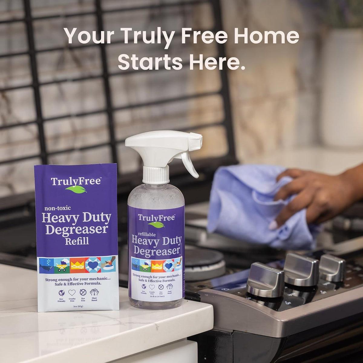 Truly Free Heavy Duty Degreaser- Grease Remover & Grime Cleaner for Kitchen, Automotive & More
