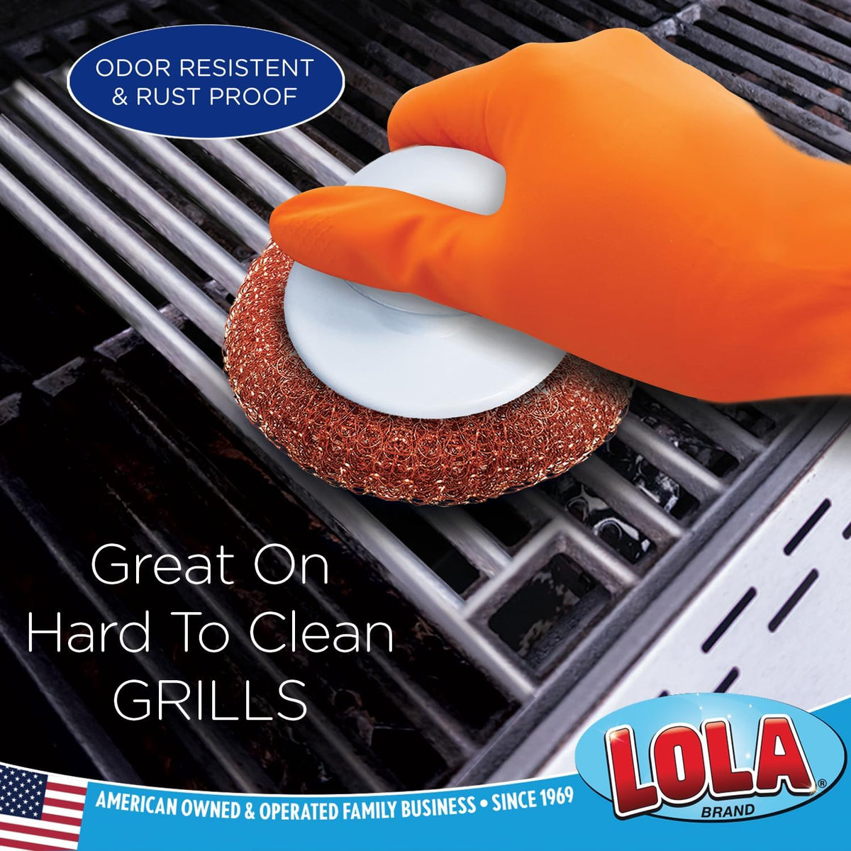 LOLA Copper Mesh Scouring Pad w/Comfort Knob, Heavy Duty Cleaning Pads, Knitted Wire Mesh, Cleans