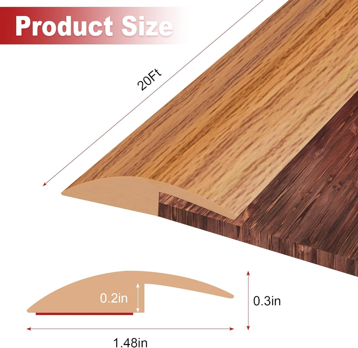 20Ft Carpet Floor Transition Strip, Self Adhesive Floor Edging Trim Strip, PVC Threshold Cover for