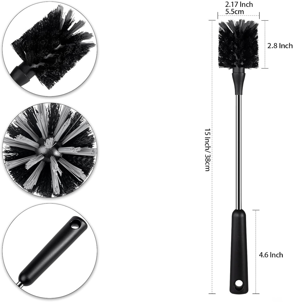 Water Bottle Brush, 15 Inches Long Stainless Steel Handle Bottle Brush Cleaner, Bottle Scrubber