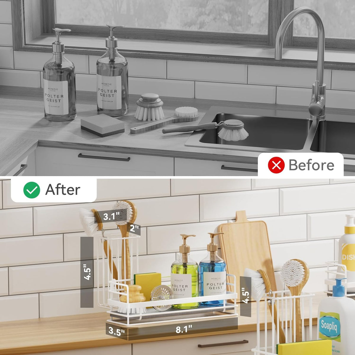 Yofidra Sink Caddy with Stone Drying Tray: Stainless Steel Soap Dispenser Kitchen Sink Organizer
