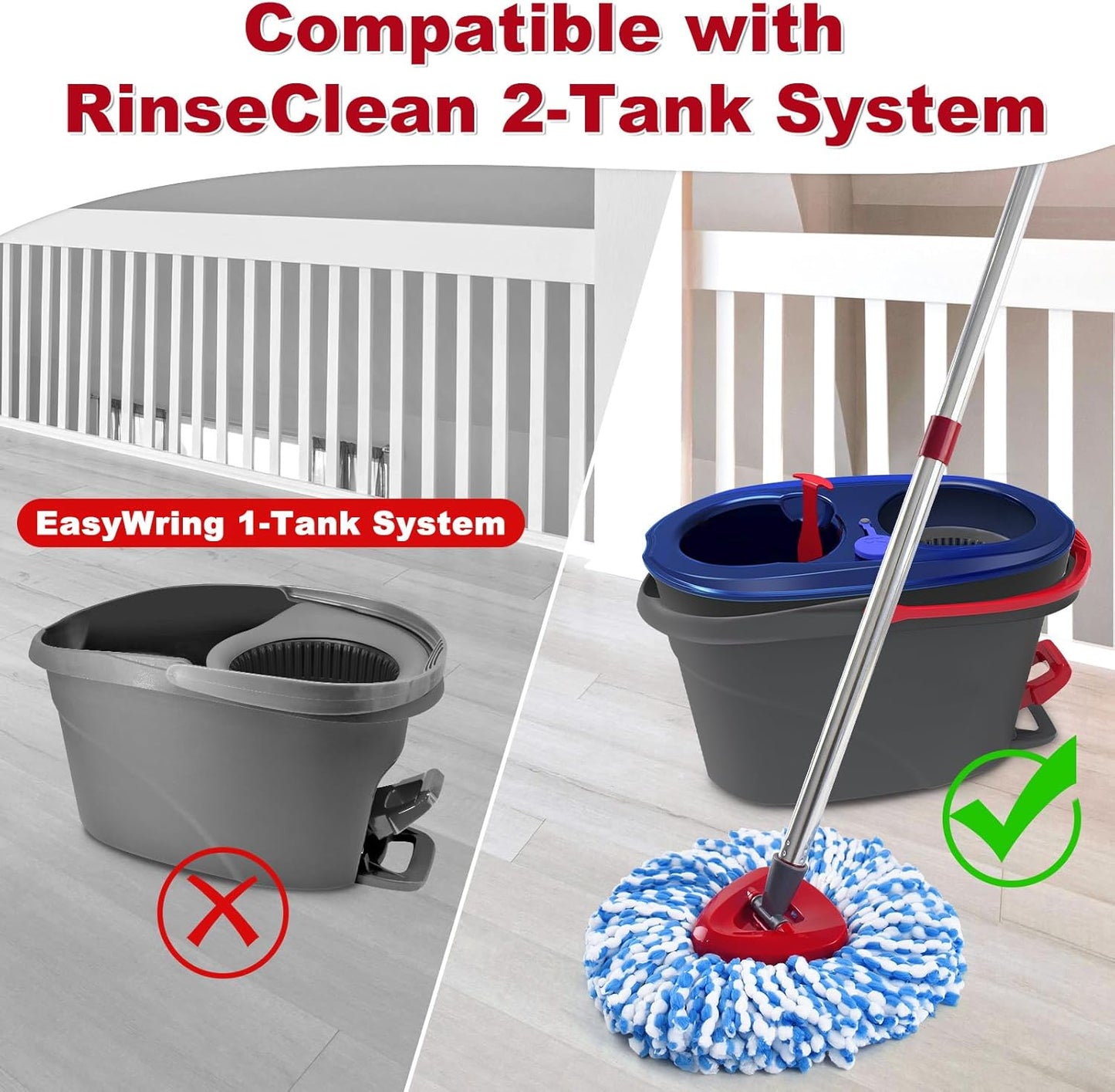 Spin Mop Handle,Mop Heads Replacements,Scrubber Mop Head and Mop Base Combo Set Compatible with