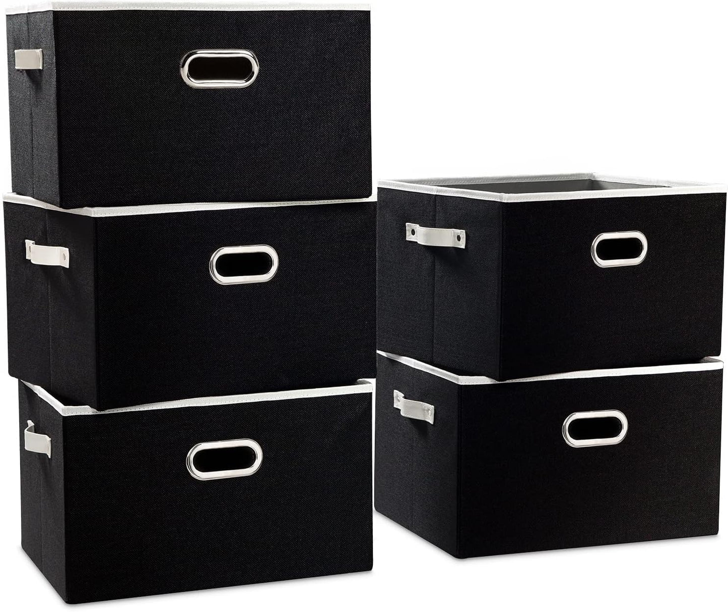 PRANDOM Larger Collapsible Storage Bins for Closet [5-pack] Decorative Linen Fabric Storage Baskets