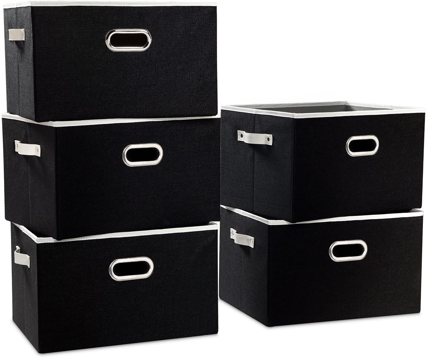 PRANDOM Larger Collapsible Storage Bins for Closet [5-pack] Decorative Linen Fabric Storage Baskets