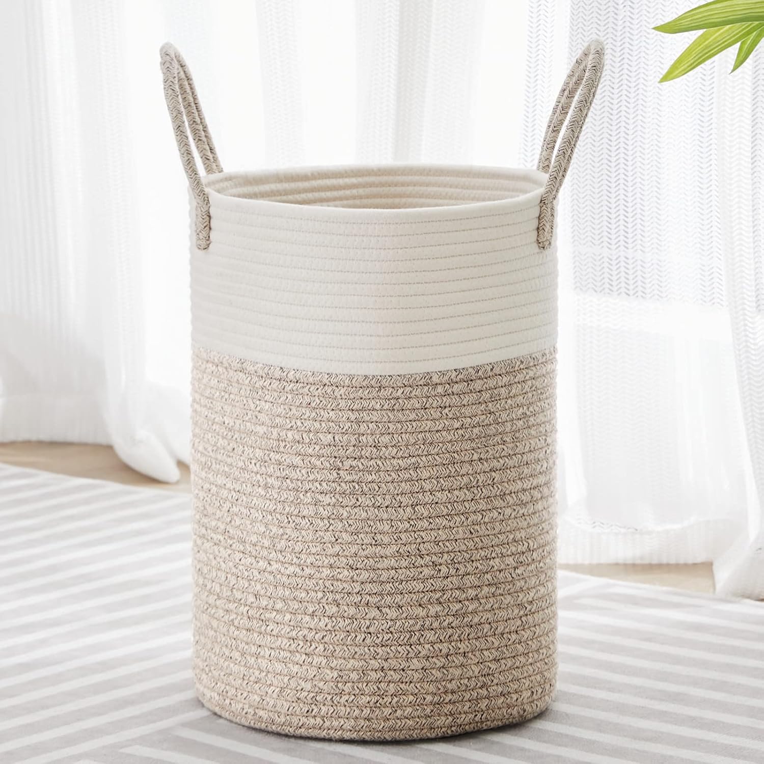 VIPOSCO Tall Laundry Hamper, Woven Rope Storage Basket for Blanket, Toys, Dirty Clothes in Living
