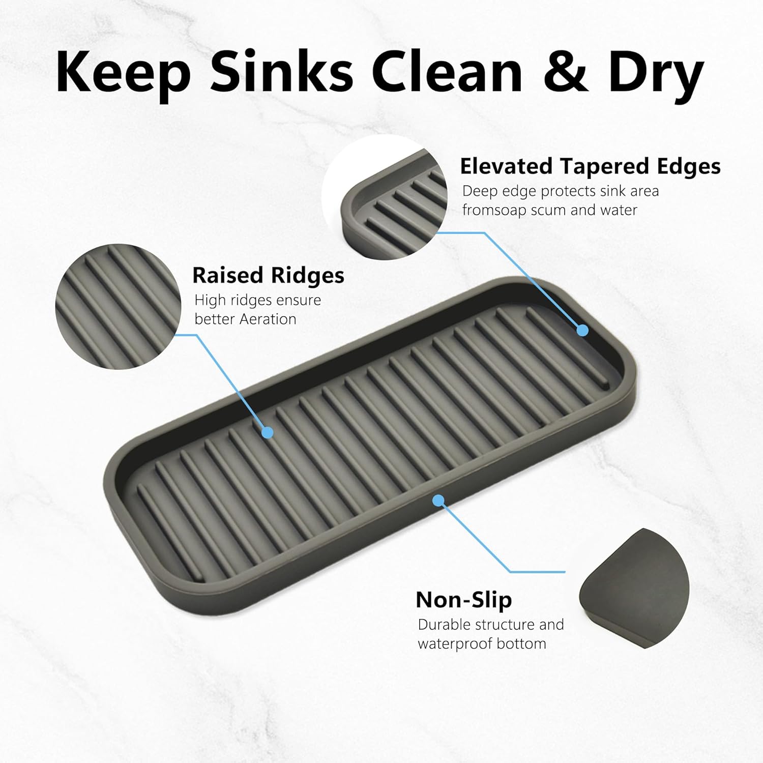 Gosmol Silicone Sponge Holder Kitchen Sink Organizer Tray Dish Caddy Soap Dispenser, Scrubber Spoon