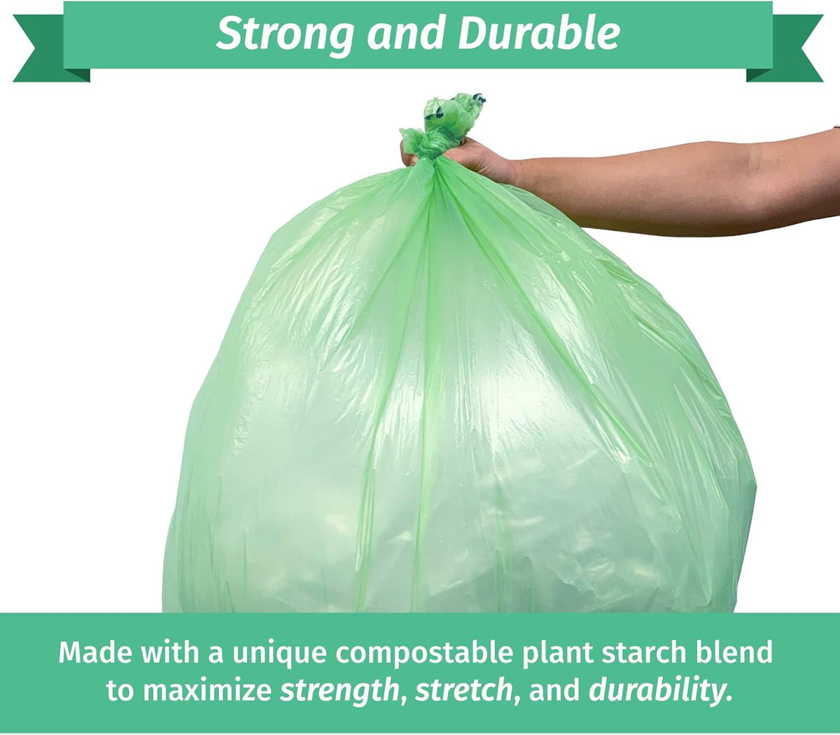 Reli. Compostable 33 Gallon Trash Bags | 80 Count Bulk | ASTM D6400 | Green | Eco-Friendly | For