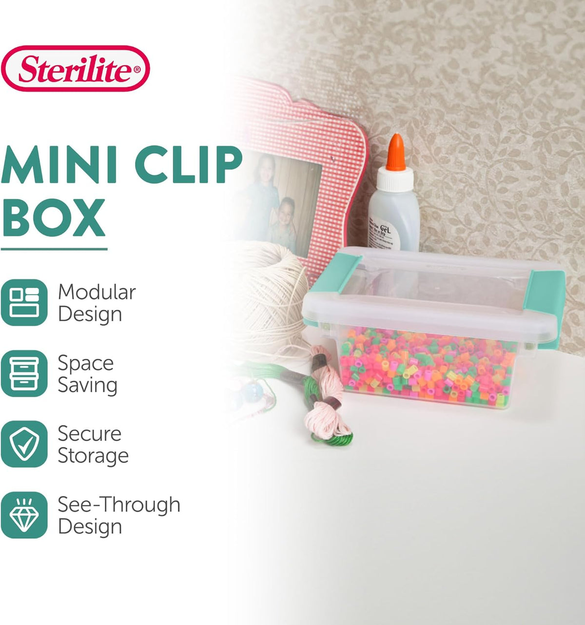 Sterilite 12-Pack Clip Box, Stackable Clear Plastic Bins with Latching Lids, Mini - Writing, Arts