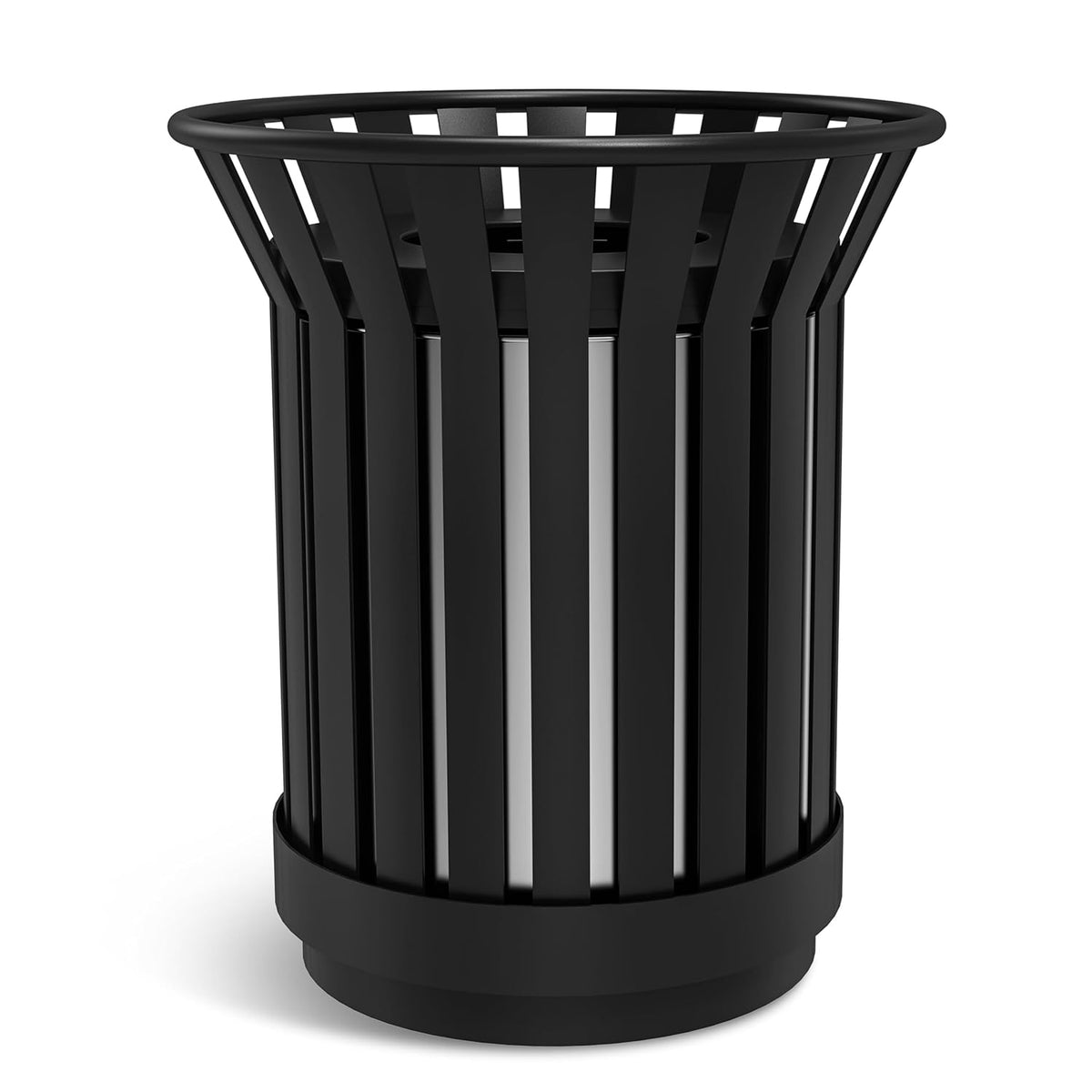 Round Heavy Duty Outdoor Trash Can, Large Metal Slatted Garbage Can for All Weather Resistant