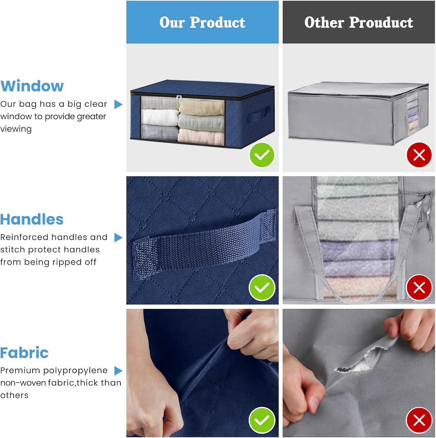 HomeHacks Storage 10-Pack Clothes Organizer Storage Bags Foldable Storage Box with Large Clear