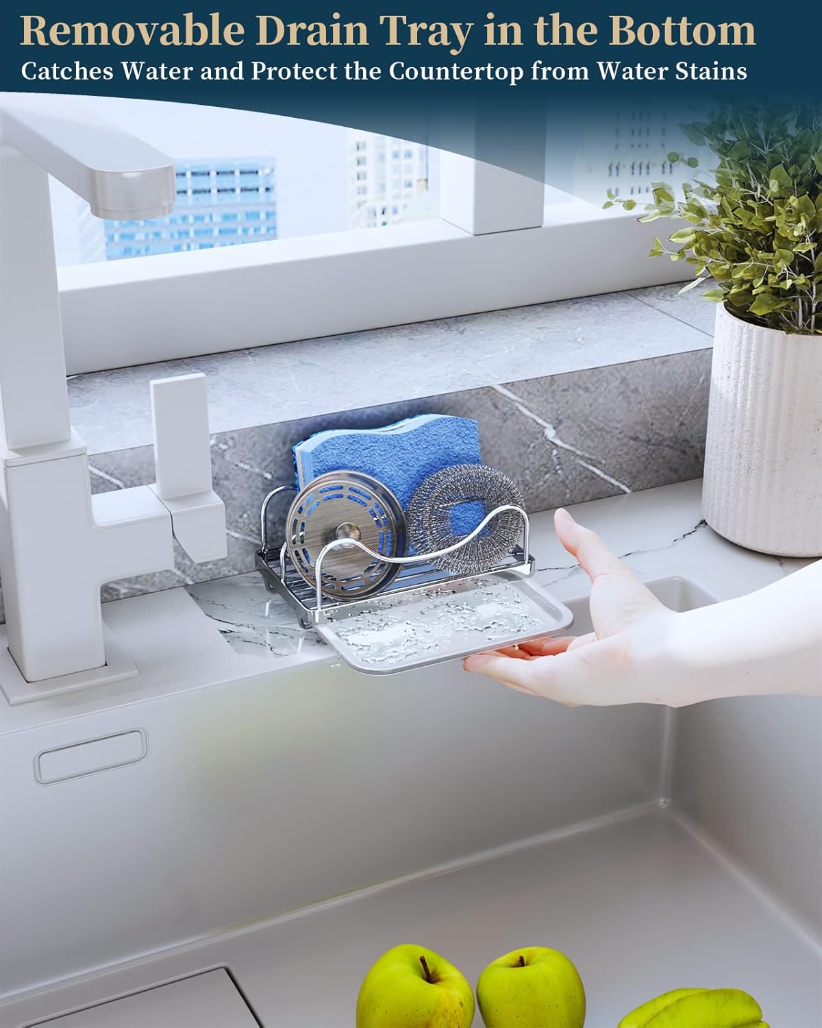 Consumest Sponge Holder for Kitchen Sink - Movable Sink Caddy for Countertop Organizer, 304