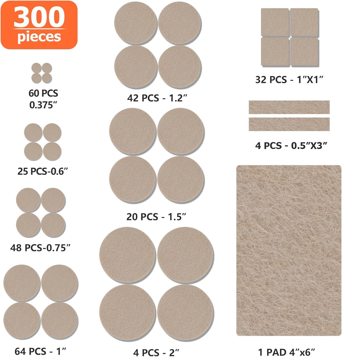 Felt Furniture Pads 300 Pieces, Furniture Pads for Hardwood Floors, Floor Protectors for Furniture