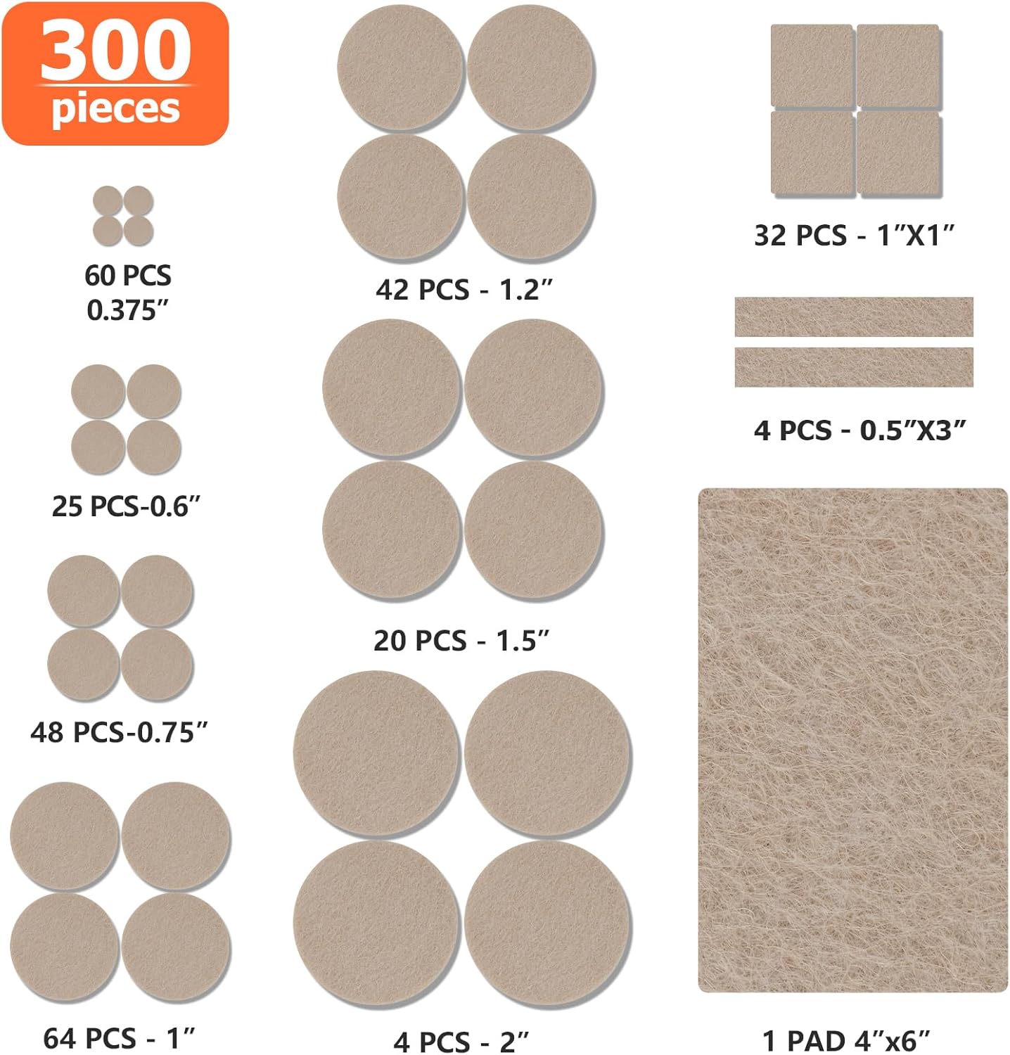 Felt Furniture Pads 300 Pieces, Furniture Pads for Hardwood Floors, Floor Protectors for Furniture