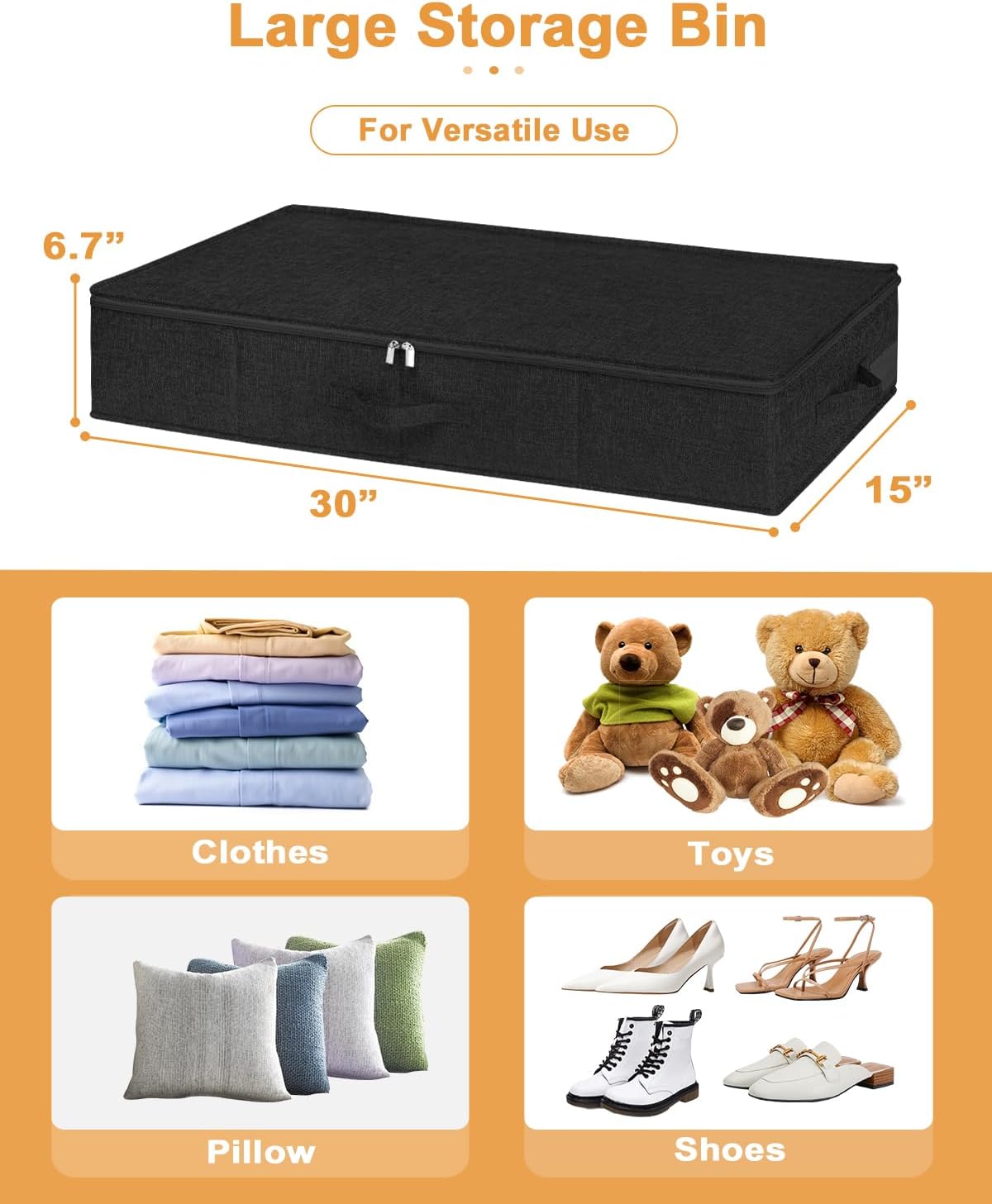 punemi Under Bed Storage Container, 2 Pack Underbed Storage Bags With Lid, Foldable Sturdy Clothes