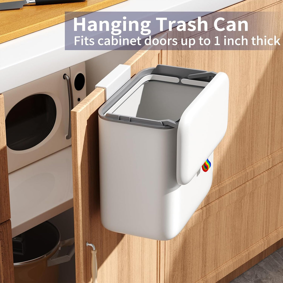Kitchen Compost Bin with Lid - Hanging Small Trash Can for Countertop or Under Sink, 2.6 Gallon