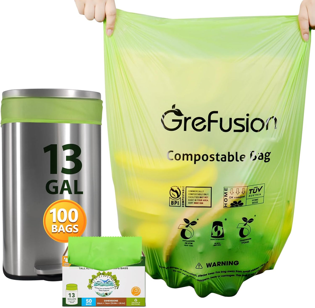 Compostable Bags,Trash bags 13+ gallon tall kitchen, Compostable Trash Lawn & Leaf Yard Waste