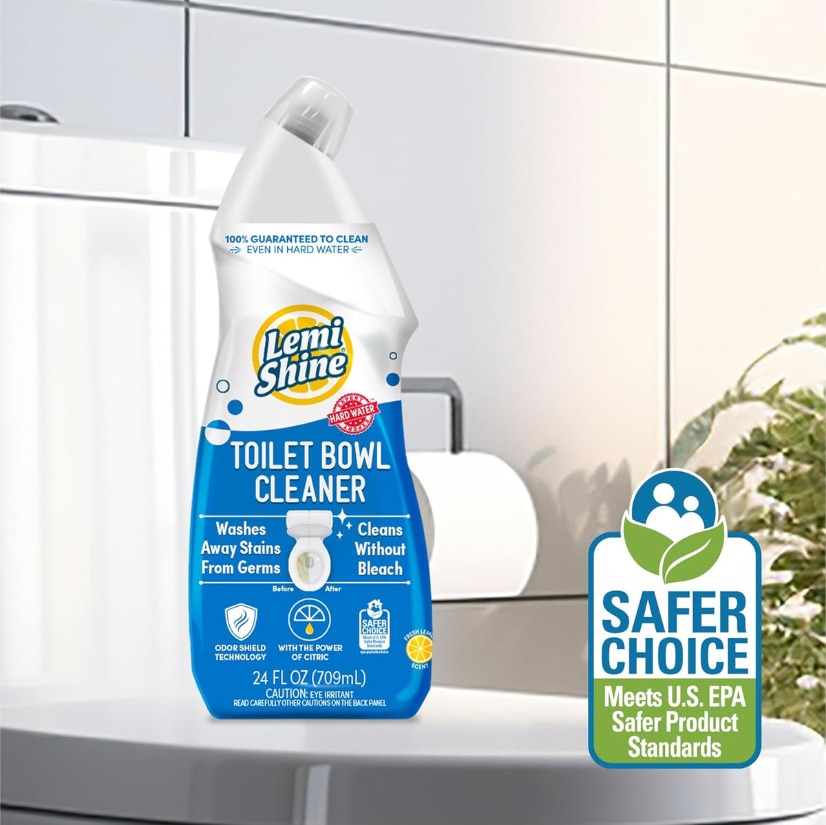 Lemi Shine Toilet Bowl Cleaner - Bleach-Free Toilet Cleaner - Removes Tough Stains and Odor - 24 fl