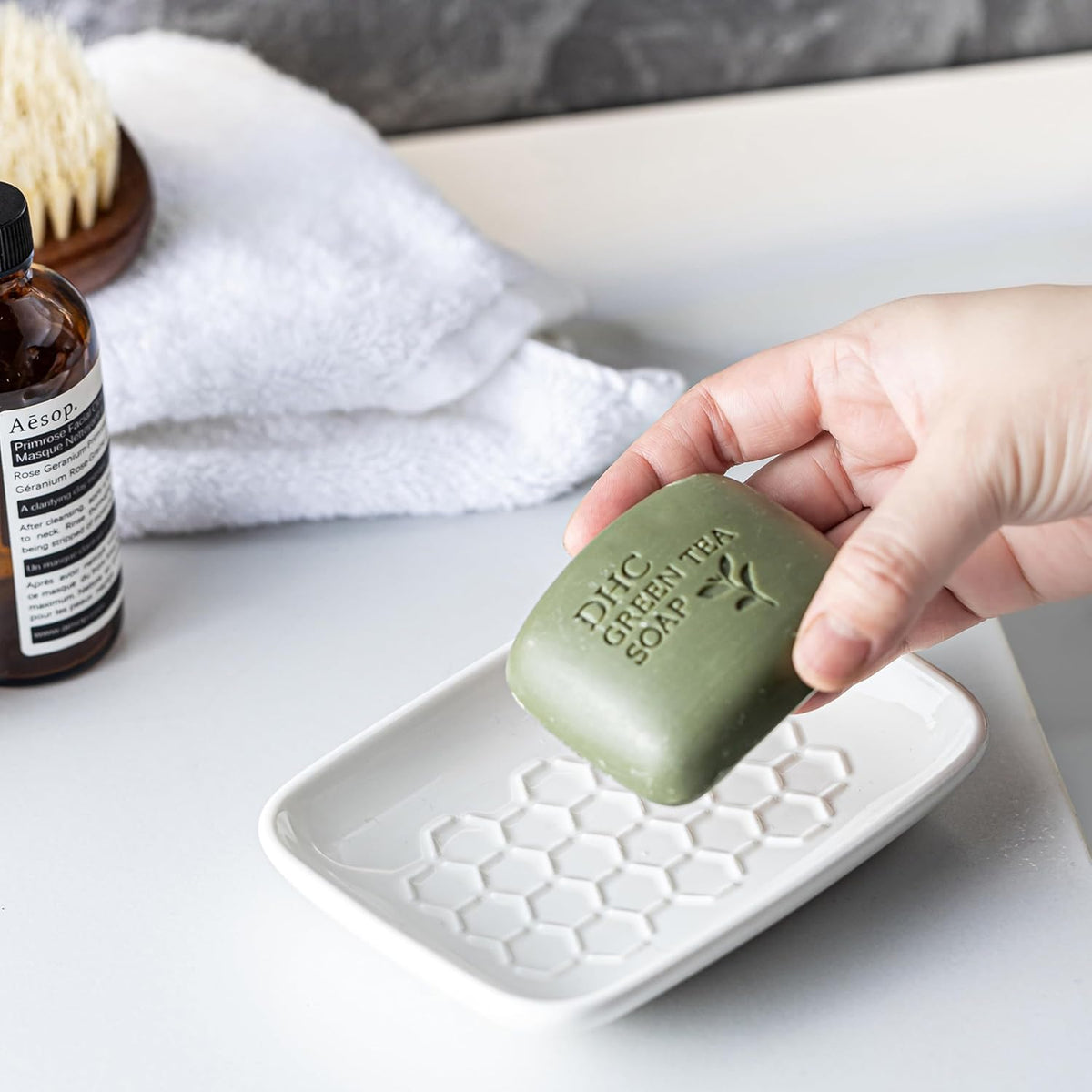 Gomakren Soap Dish for Shower, Bar Soap Holder, Ceramic Soap Dishes for Bar Soap, Sponge Holder