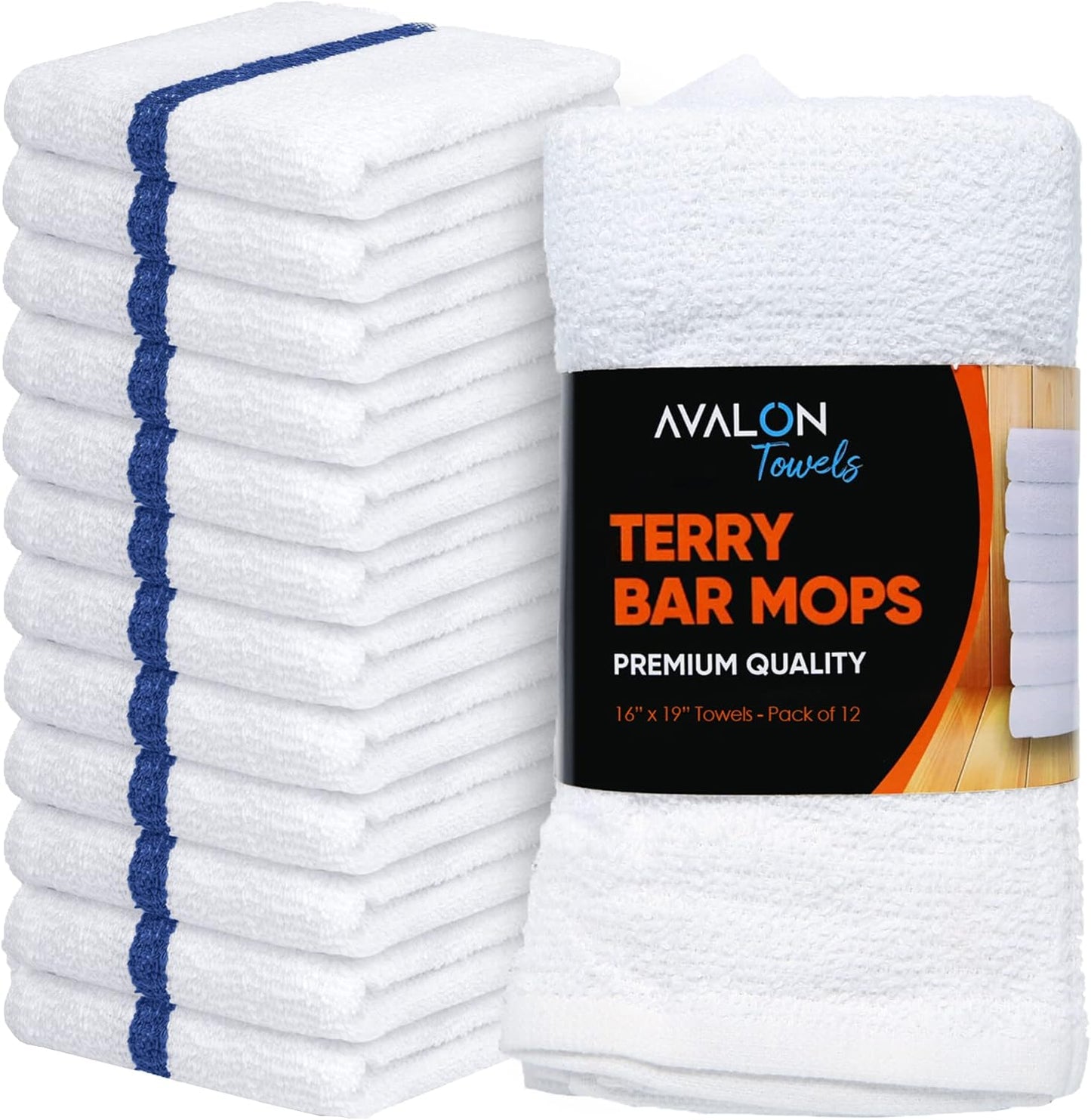 Avalon Towels Terry Bar Mop Towels (Value Pack of 12) Size 16"x19" – Absorbent and Durable