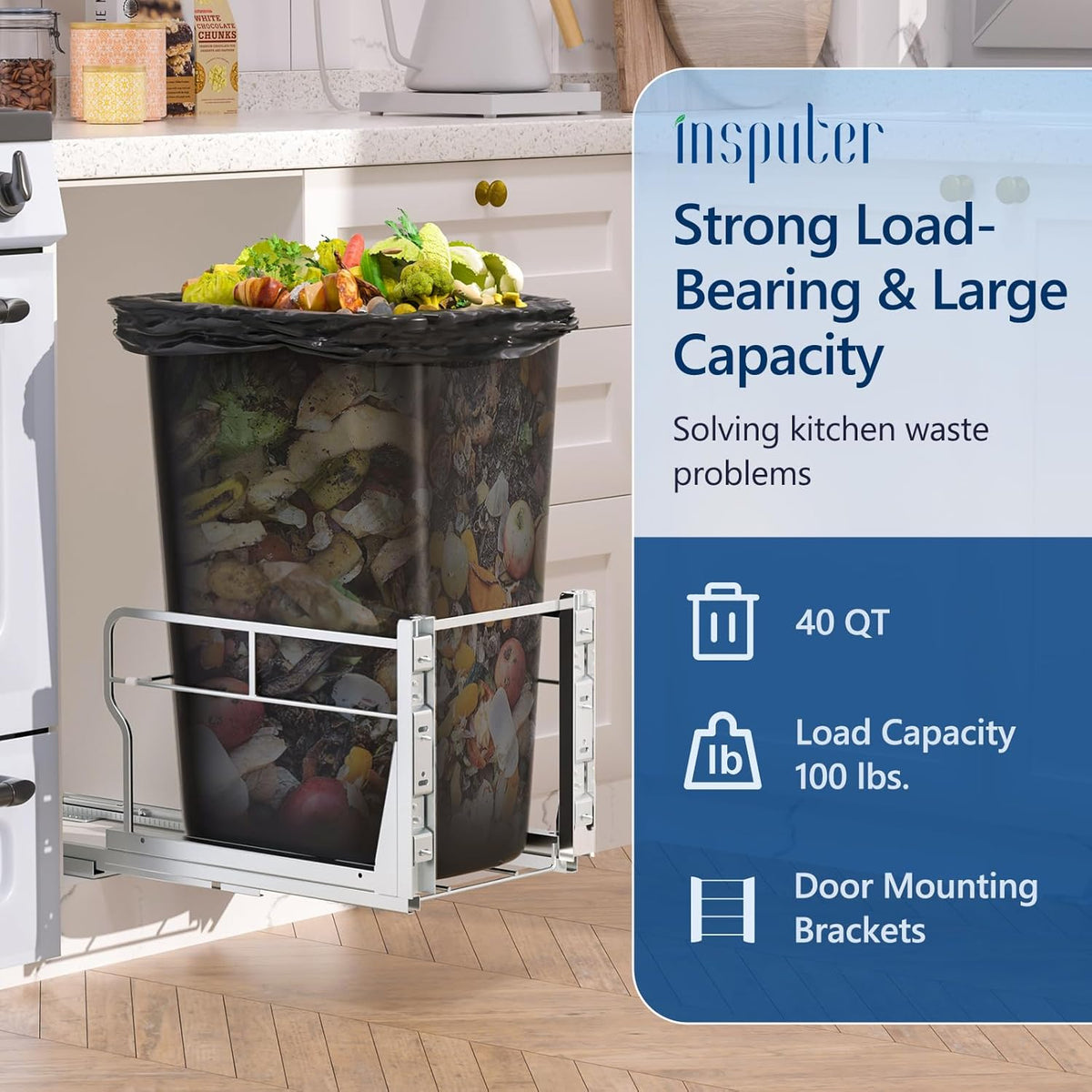 Insputer Pull Out Trash Can Under Cabinet with Soft-Close Slides, Heavy Duty Under Sink Trash Can