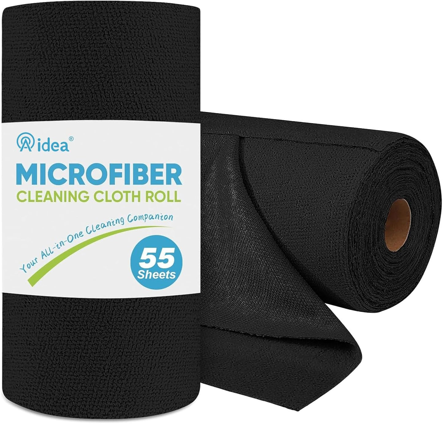 AIDEA Microfiber Cleaning Cloth Roll 55 Sheets, Black Microfiber Towels for Cars, Shop Rags