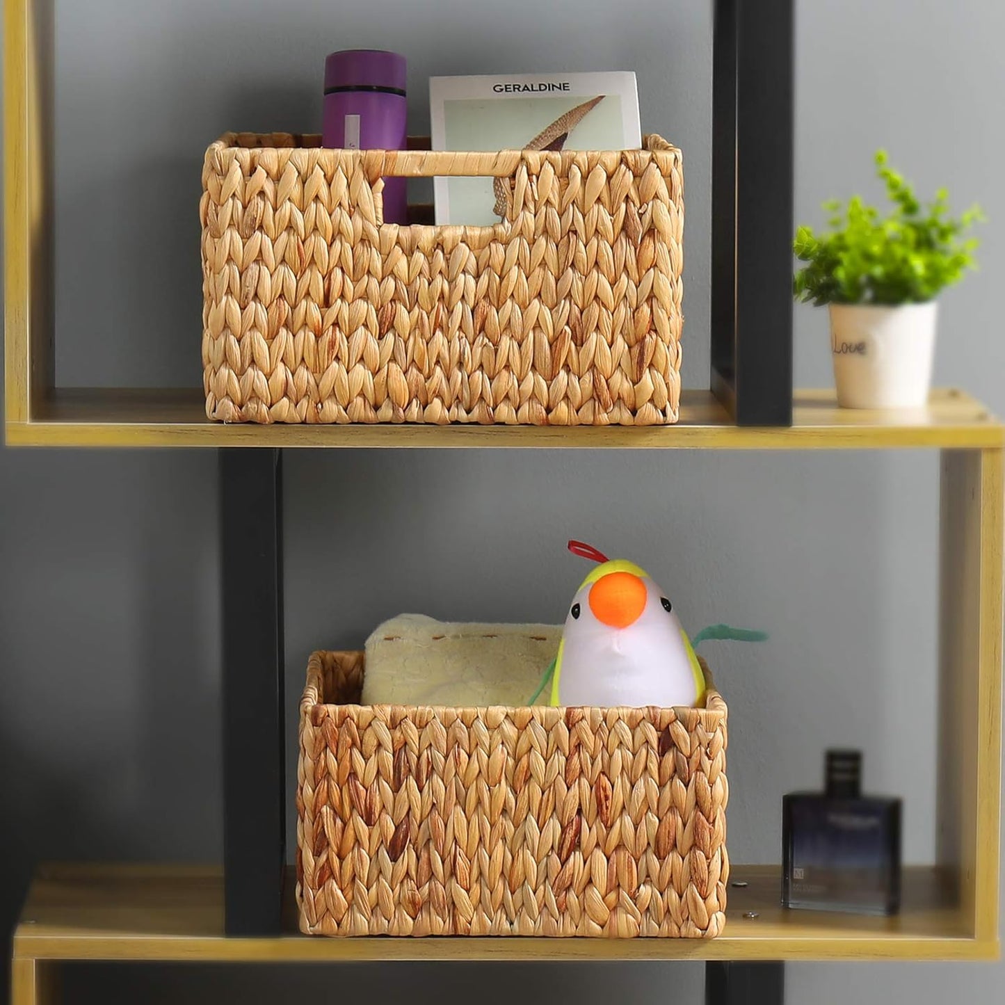 HOONEX Water Hyacinth Storage Baskets for Organizing, Decorative Wicker Baskets with Carrying