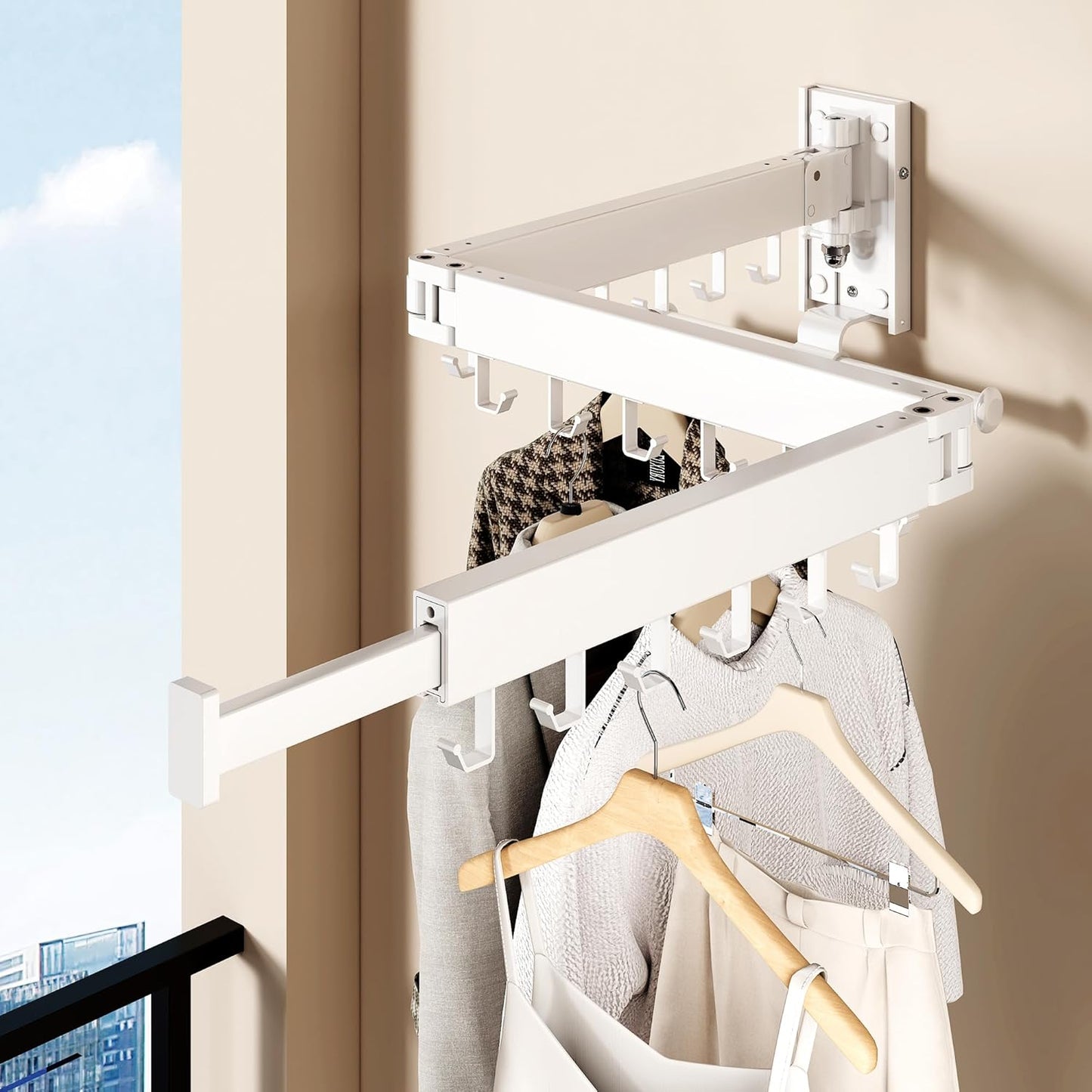 Wall Mounted Collapsible Clothes Drying Rack, Space-Saving Laundry Drying Rack Clothing Hanger