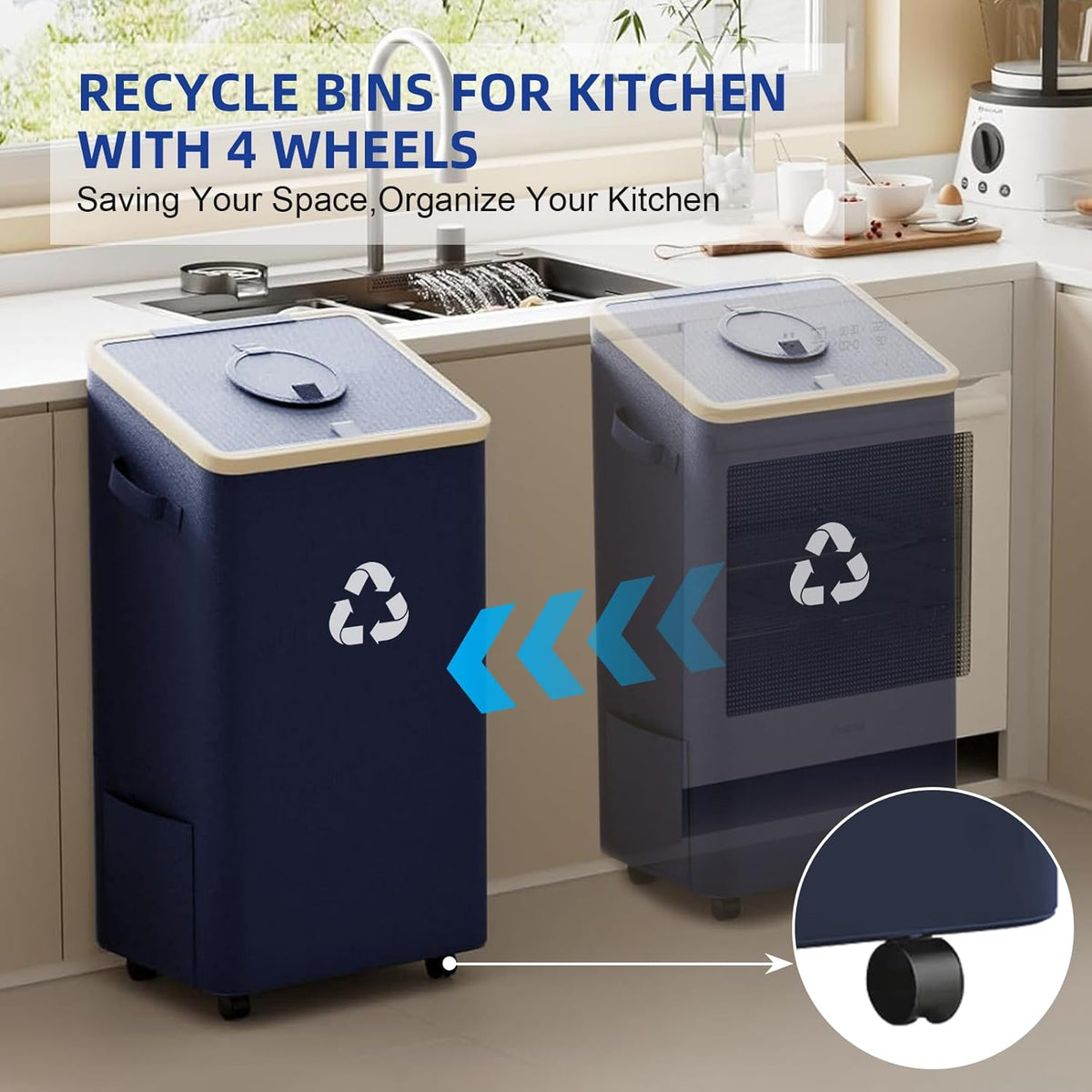 26 Gallon Recycling Bin for Kitchen, 100L Recycle Bin with Lid, Recycle Bins for Kitchen with 4
