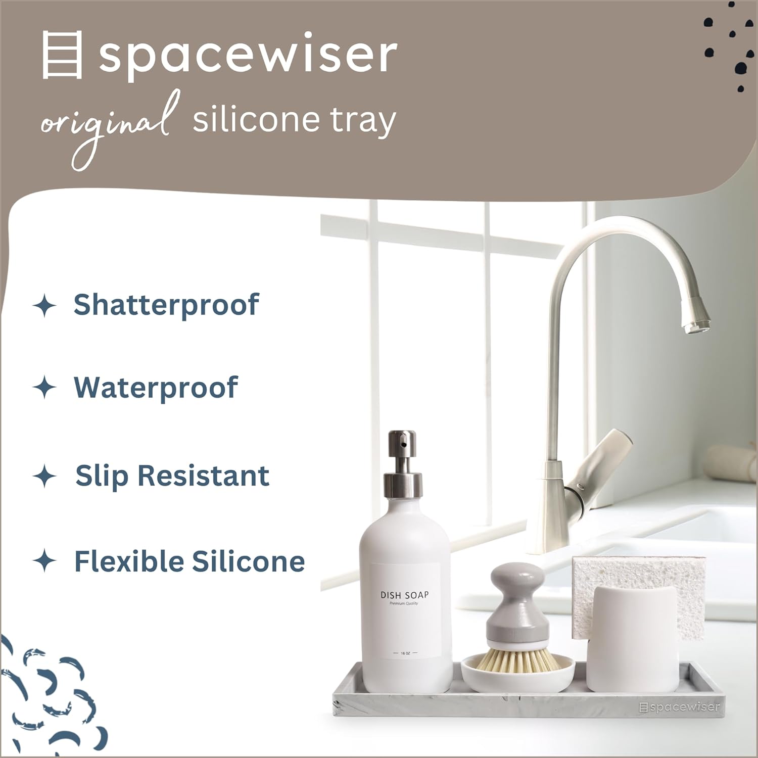 Countertop and Vanity Tray - 11.7" Silicone Bathroom Tray Countertop, Dish Soap Trays for Kitchen