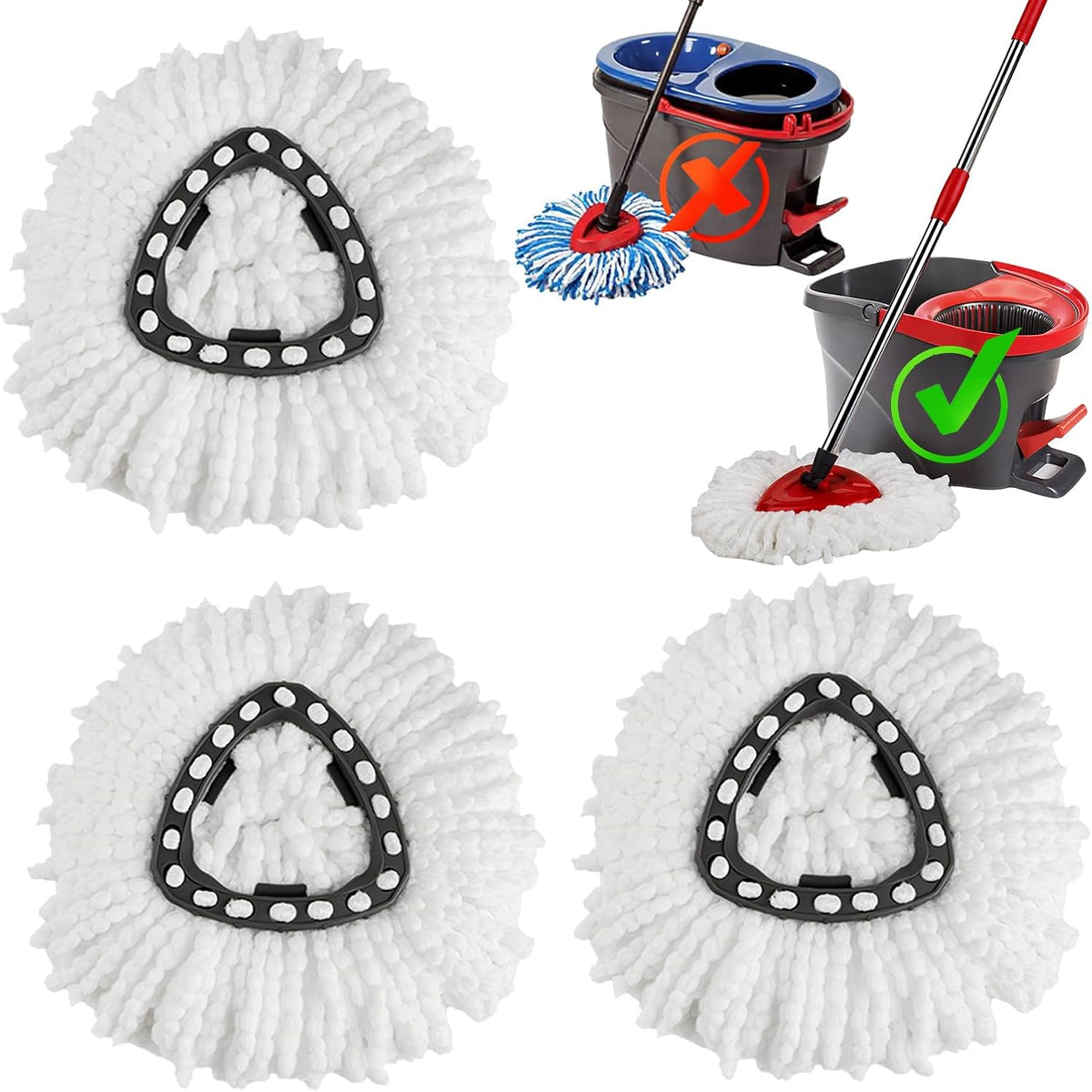 3 Pack Spin Mop Replacement Heads,100% Microfiber Spin Mop Refills for O-Ceda Mop Replace Head