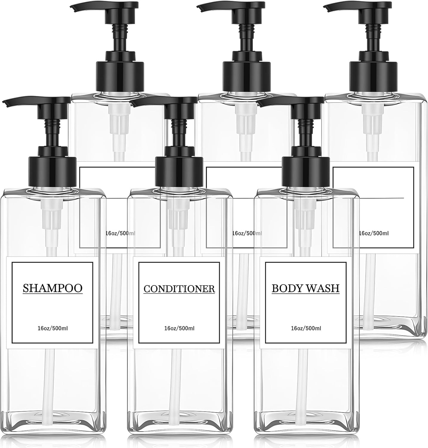 Tanlade 6 Pcs Shampoo and Conditioner Dispenser Bottles 16oz Modern Shower Soap Bottles with Pump