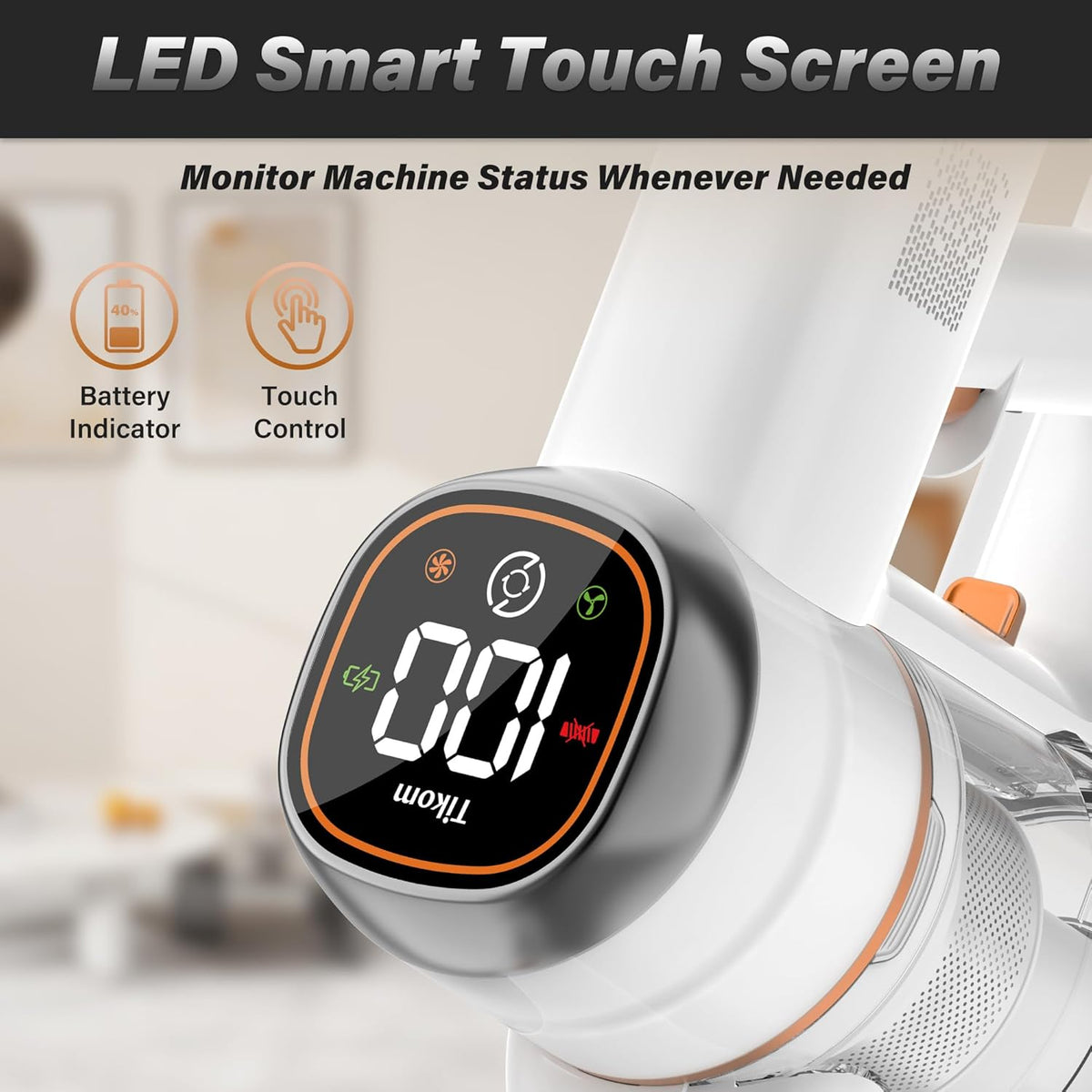 Tikom V500 Cordless Vacuum Cleaner for Home, 40000Pa/450W Stick Vacuum with LED Touch Screen