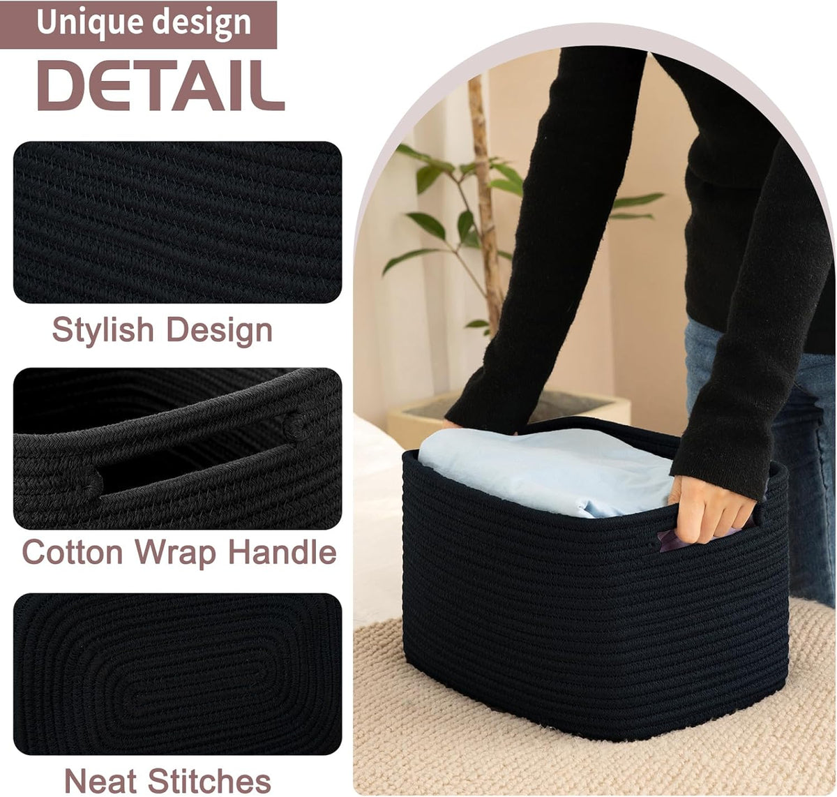 OIAHOMY 4 Pack Storage Baskets for Organizing, Cube Storage Bins for Shelves, Rectangle Storage