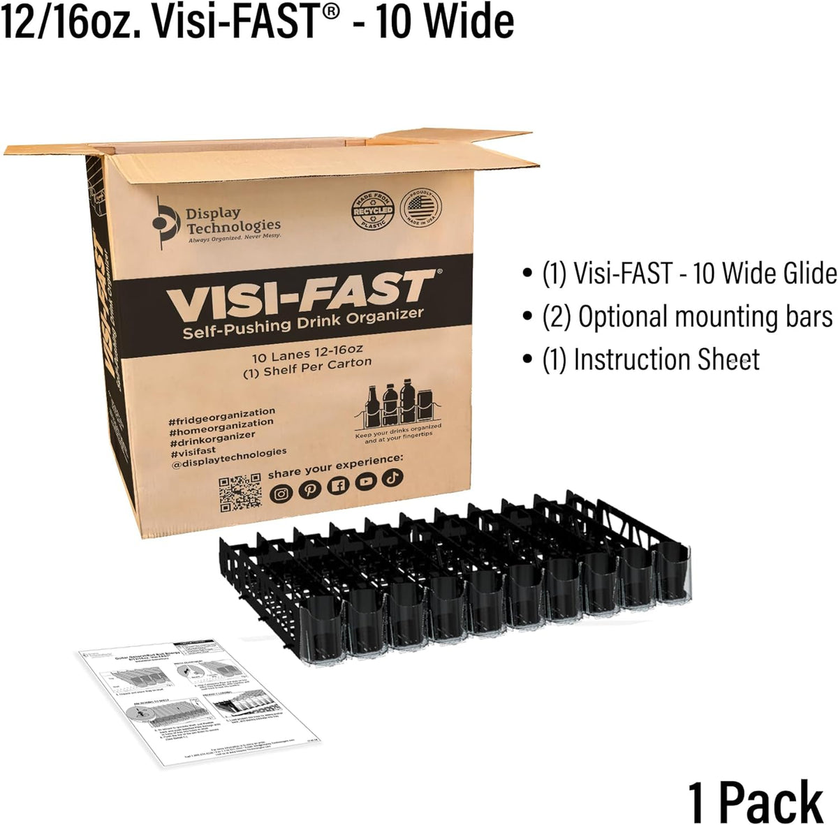 Visi-FAST Spring Push Drink Dispenser, Refrigerator Organizers and Storage for 12/16 oz Beverages
