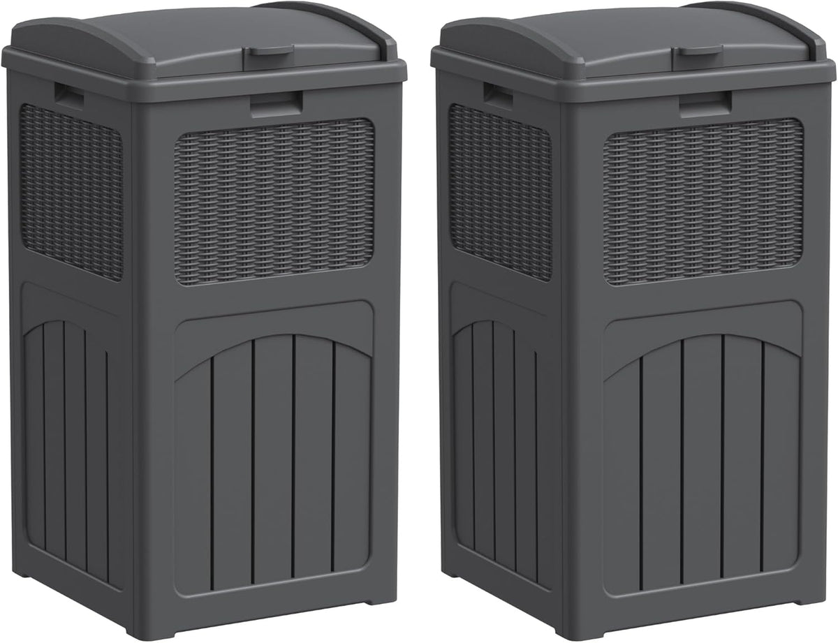 Greesum 33 Gallon Outdoor Trash Can with Lid (2-Pack), Heavy Duty Resin Garbage Bin, Waterproof &