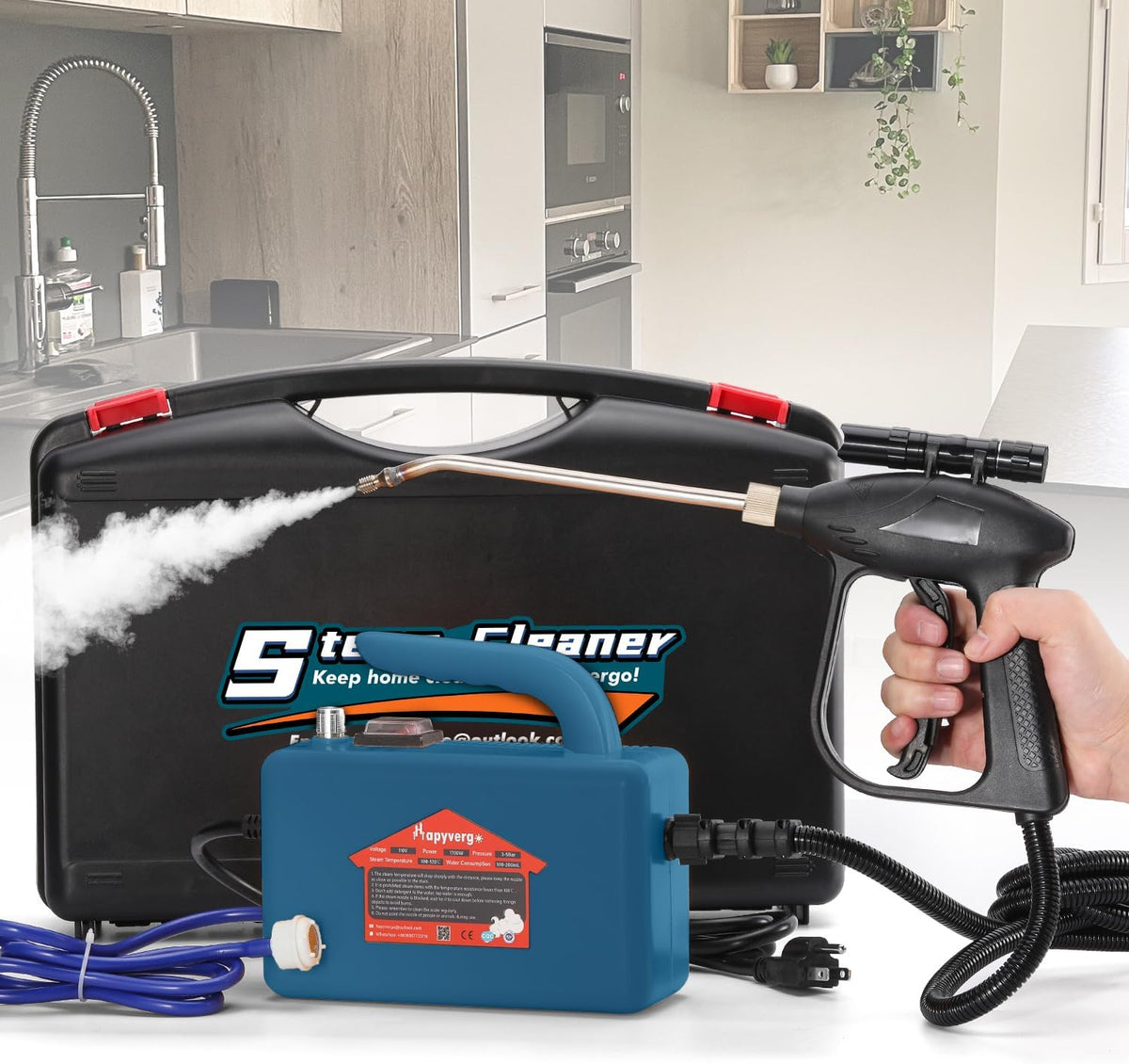 High Pressure Steam Cleaner - 1700W Handheld Steamer for Cleaning Grout Tile, Hand Held Portable