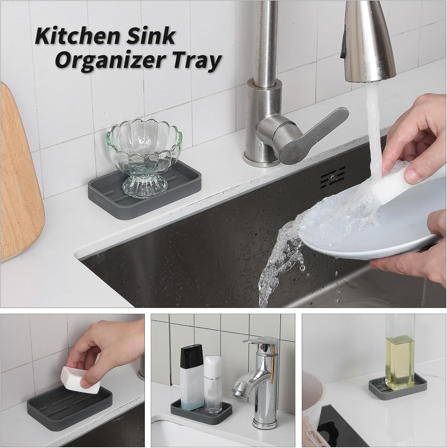 Silicone Kitchen Sink Organizer Tray for Multiple Usage,Easy Clean Sponges Holder for Kitchen