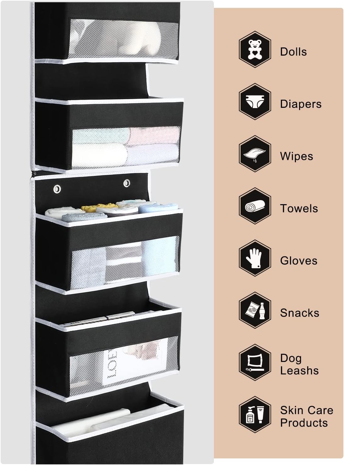 Yecaye 6-Tier Over The Door Storage Organizer, Flexible 1 Split into 2 Swing-Proof Hanging Bathroom