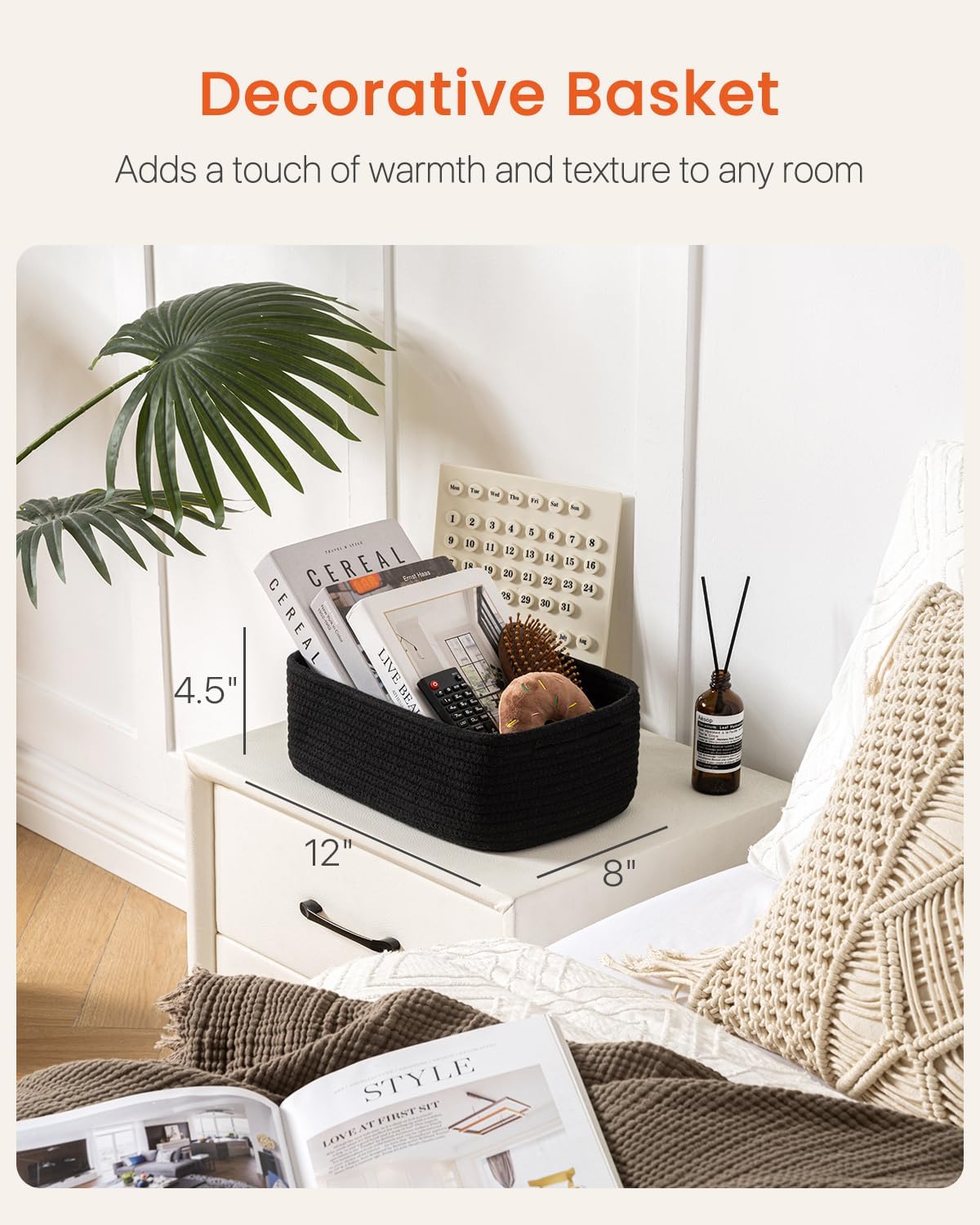 Small Woven Basket, 12 x 8 x 4.5 Inches, Storage Basket for Organizing, Cute Small Rope Shelf